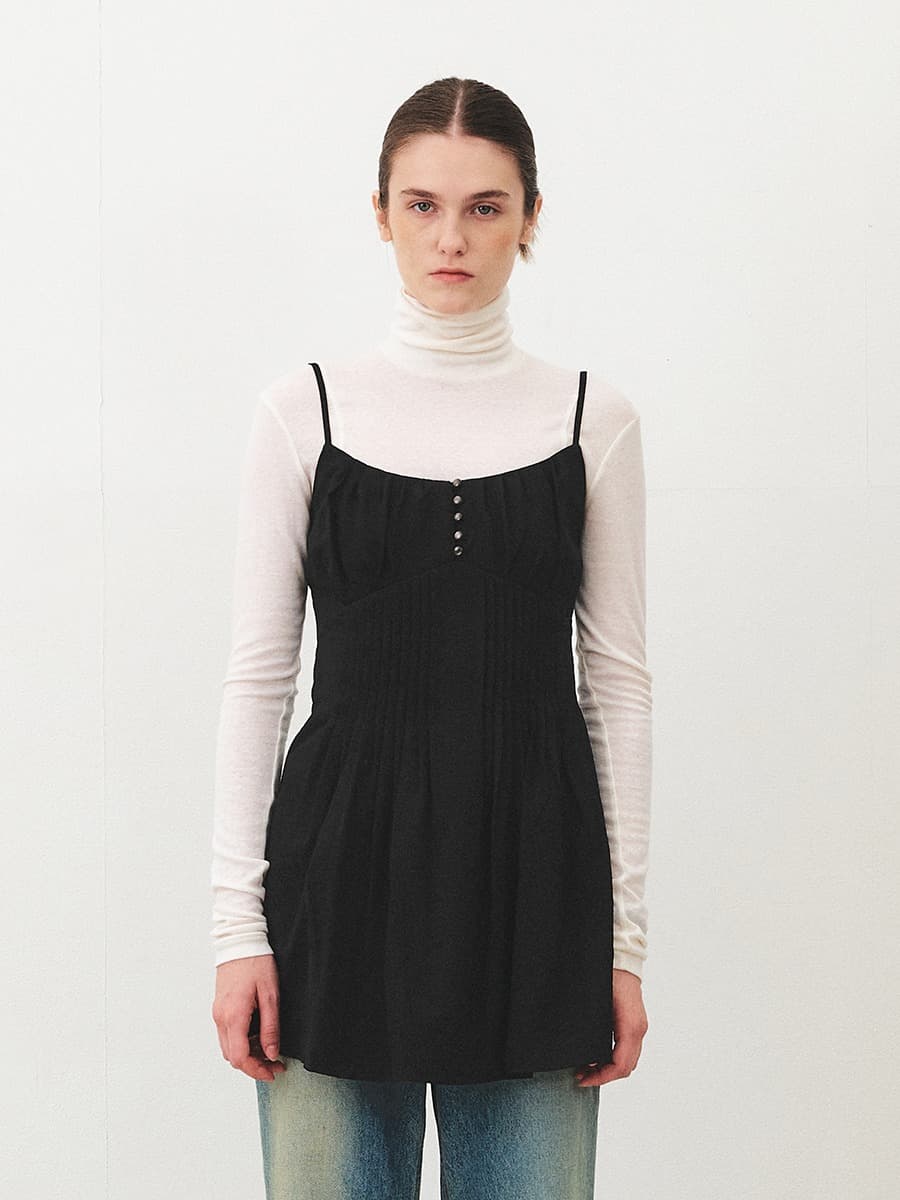 TFF PINTUCK SLEEVELESS SHORT DRESS_BLACK — vue 1