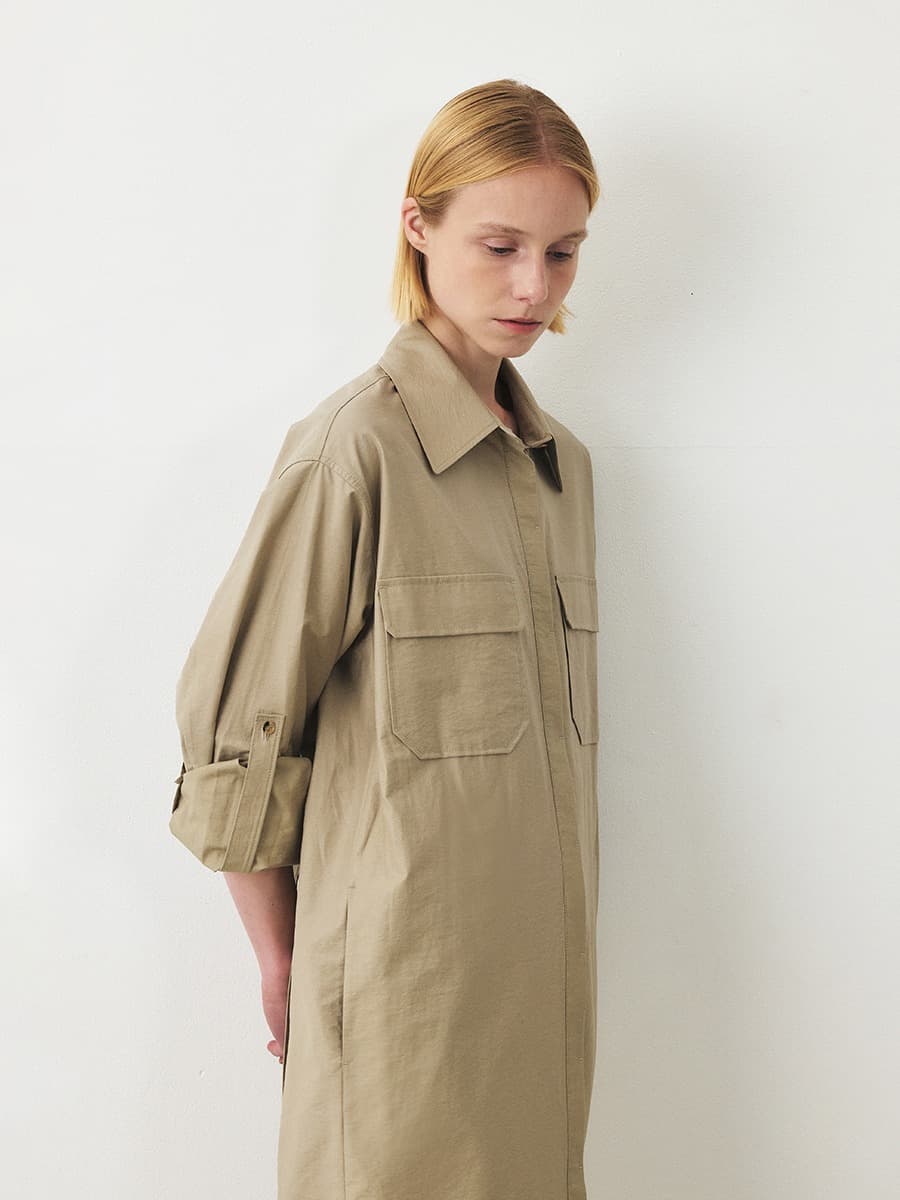 TFF BELTED SHIRT DRESS_L-KHAKI — vue 4