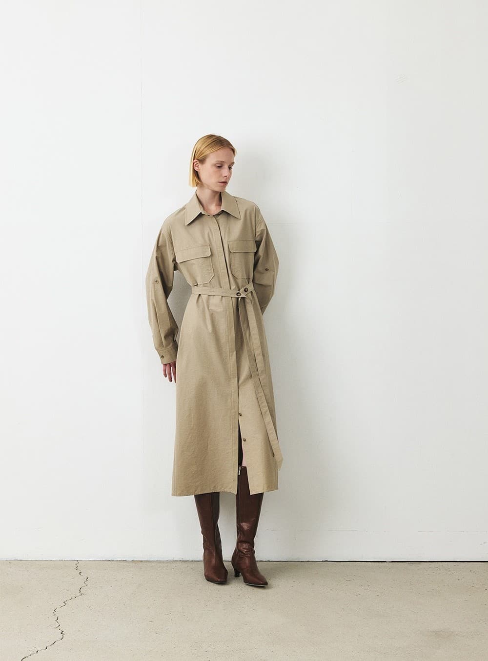 TFF BELTED SHIRT DRESS_L-KHAKI — vue 6