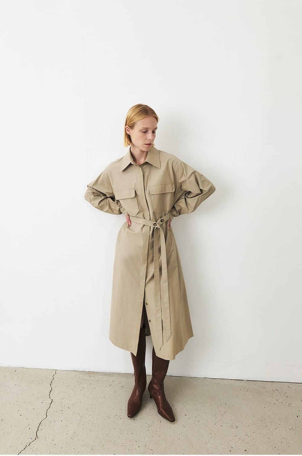 TFF BELTED SHIRT DRESS_L-KHAKI — vue 7