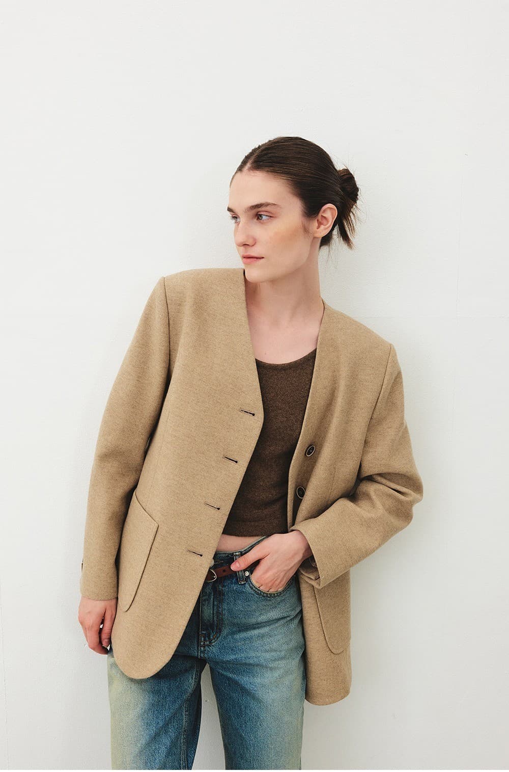 TFF COLLARLESS WOOL BLAZER_BEIGE — vue 5
