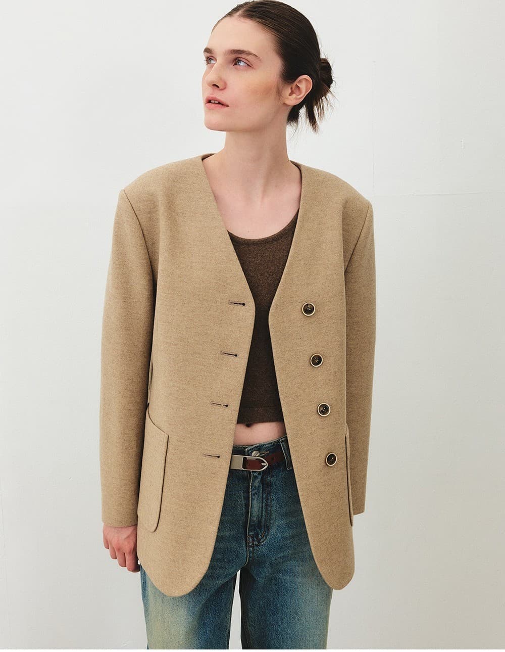 TFF COLLARLESS WOOL BLAZER_BEIGE — vue 6