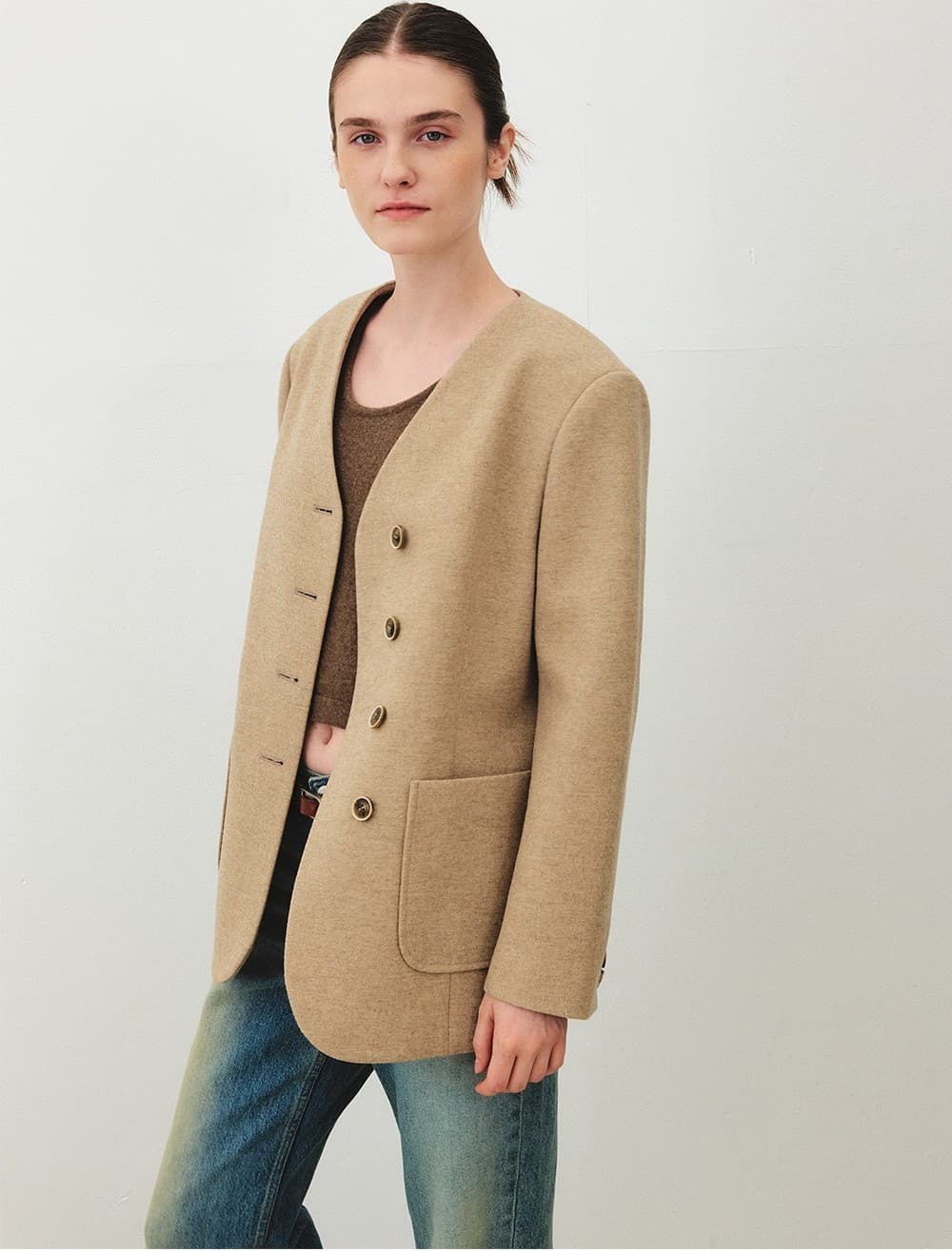 TFF COLLARLESS WOOL BLAZER_BEIGE — vue 10