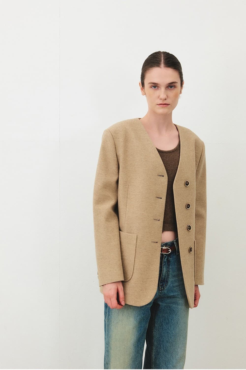 TFF COLLARLESS WOOL BLAZER_BEIGE — vue 11