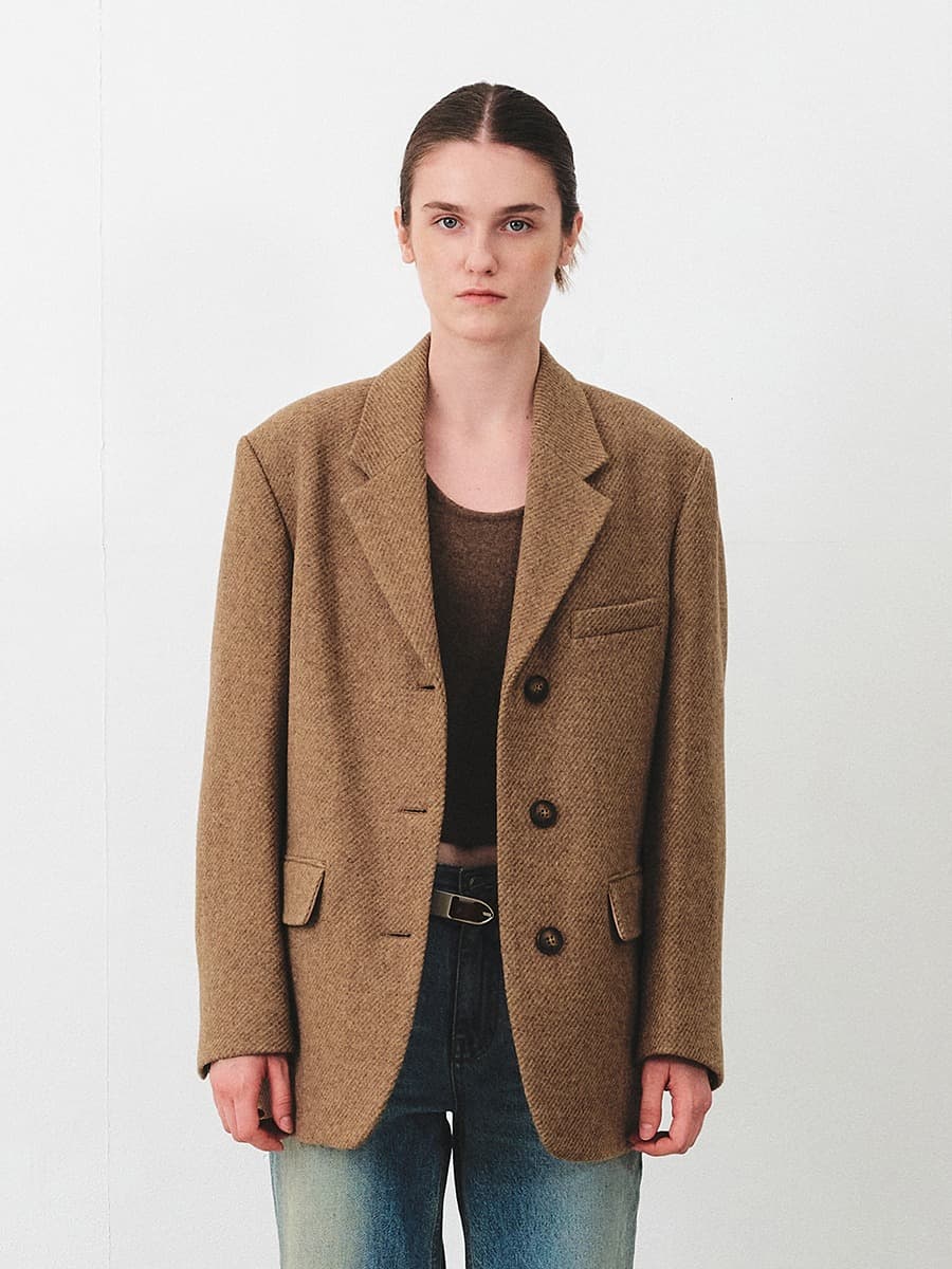 TFF OVERFIT WOOL TWILL BLAZER_BROWN TWILL — vue 2