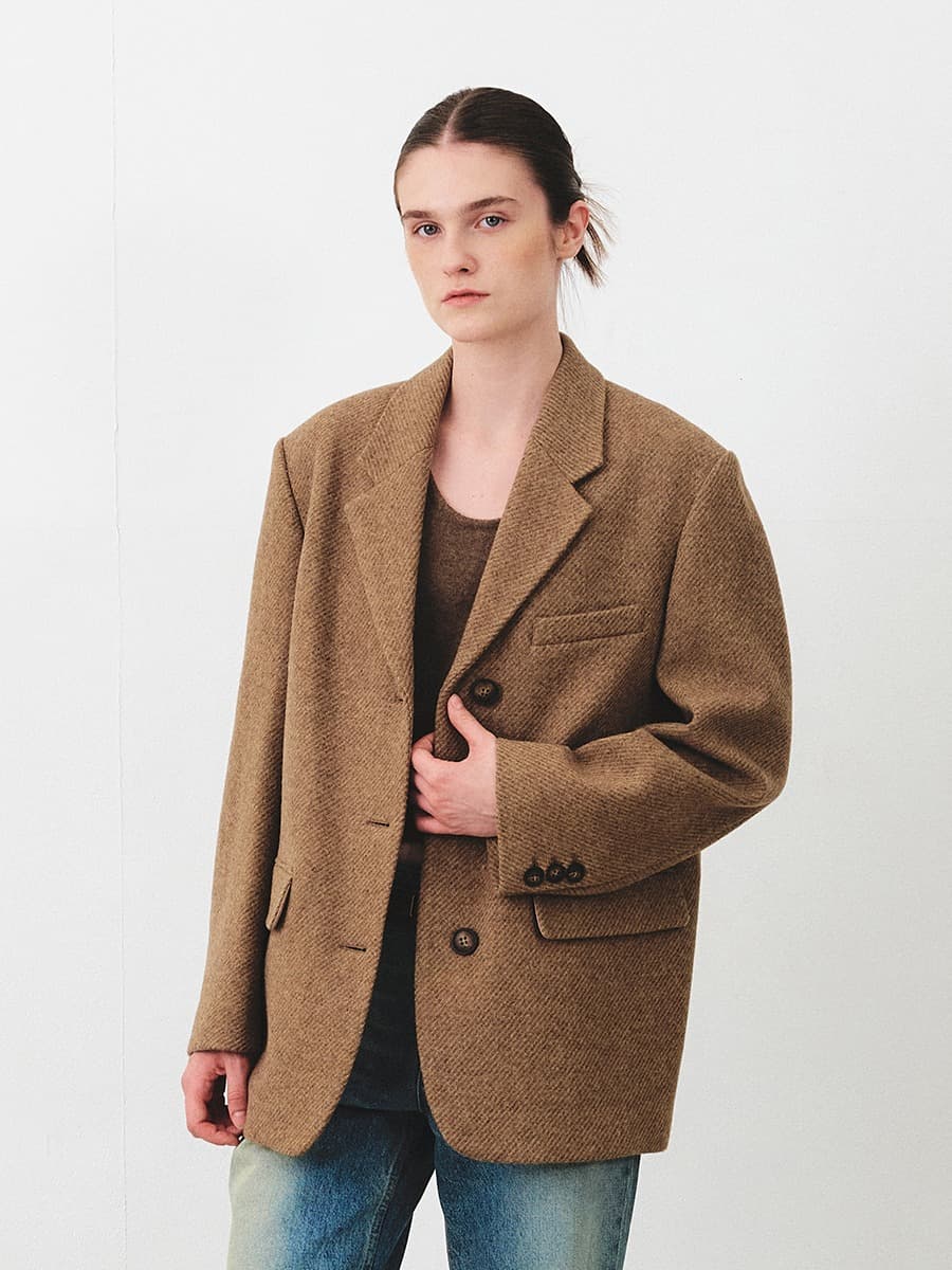TFF OVERFIT WOOL TWILL BLAZER_BROWN TWILL — vue 1