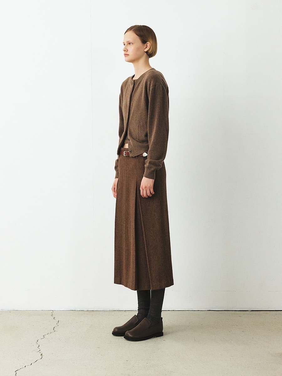 TFF HERRINGBONE WOOL TUCK SKIRT_BROWN — vue 2