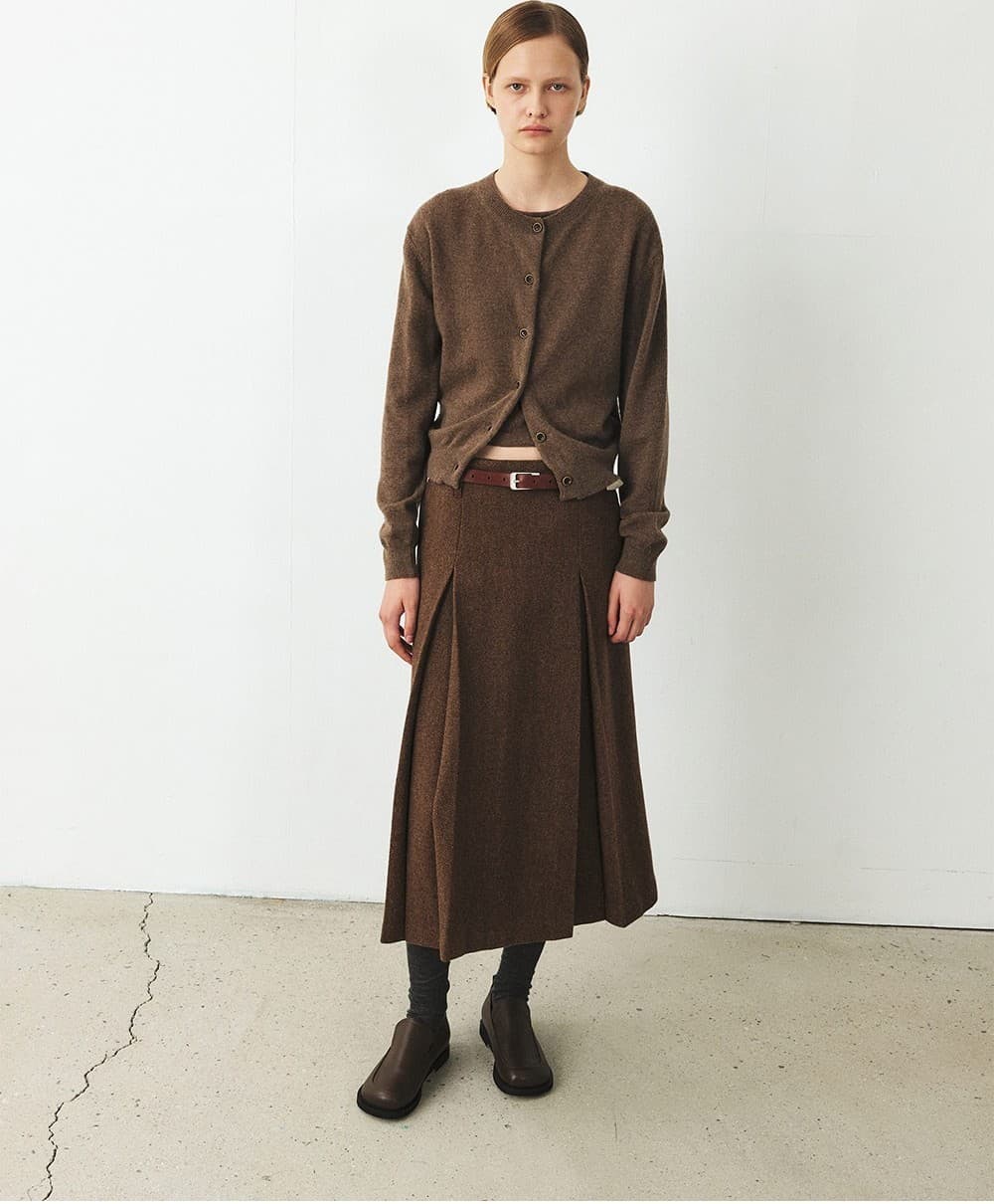 TFF HERRINGBONE WOOL TUCK SKIRT_BROWN — vue 4