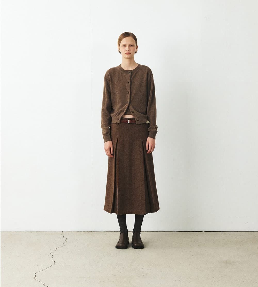 TFF HERRINGBONE WOOL TUCK SKIRT_BROWN — vue 5