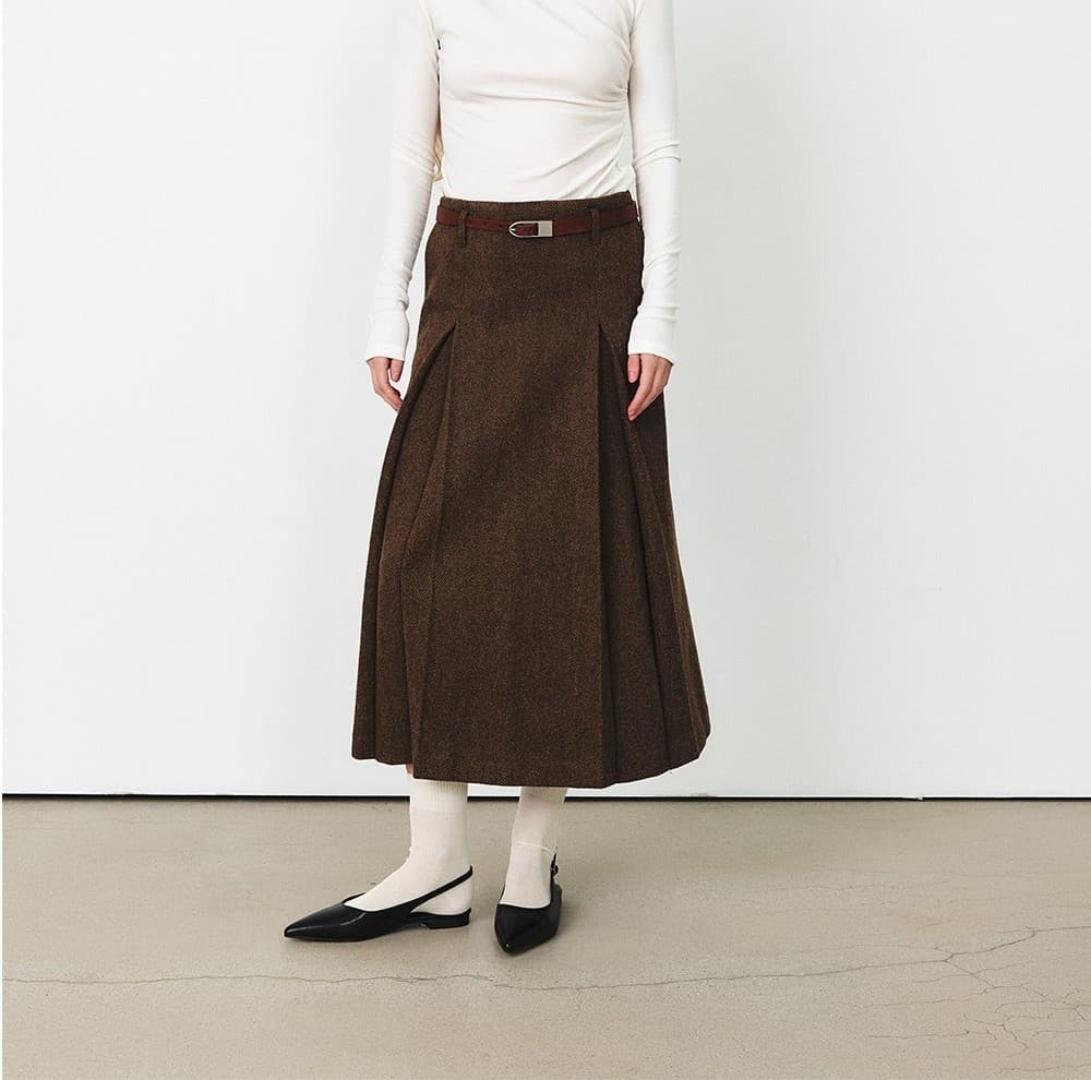 TFF HERRINGBONE WOOL TUCK SKIRT_BROWN — vue 10