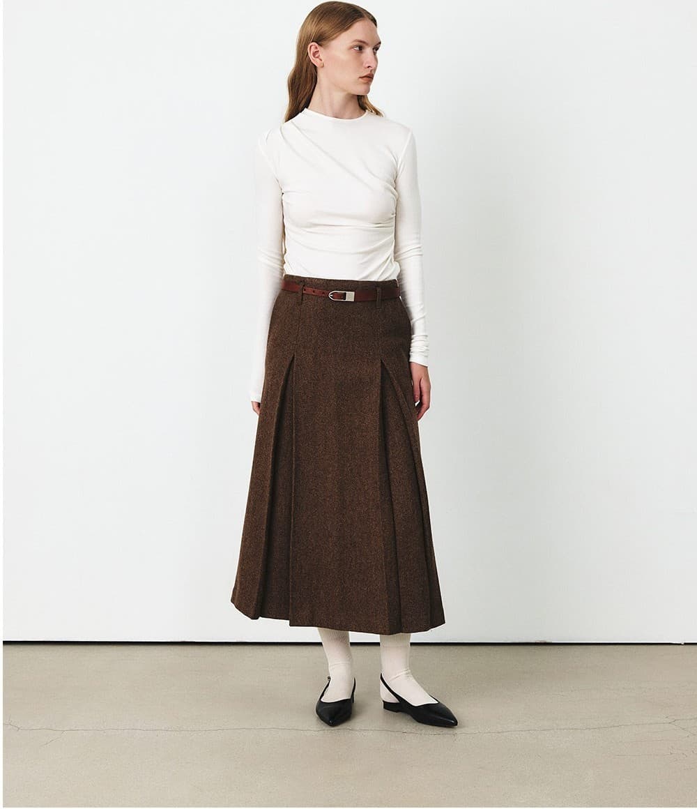 TFF HERRINGBONE WOOL TUCK SKIRT_BROWN — vue 11