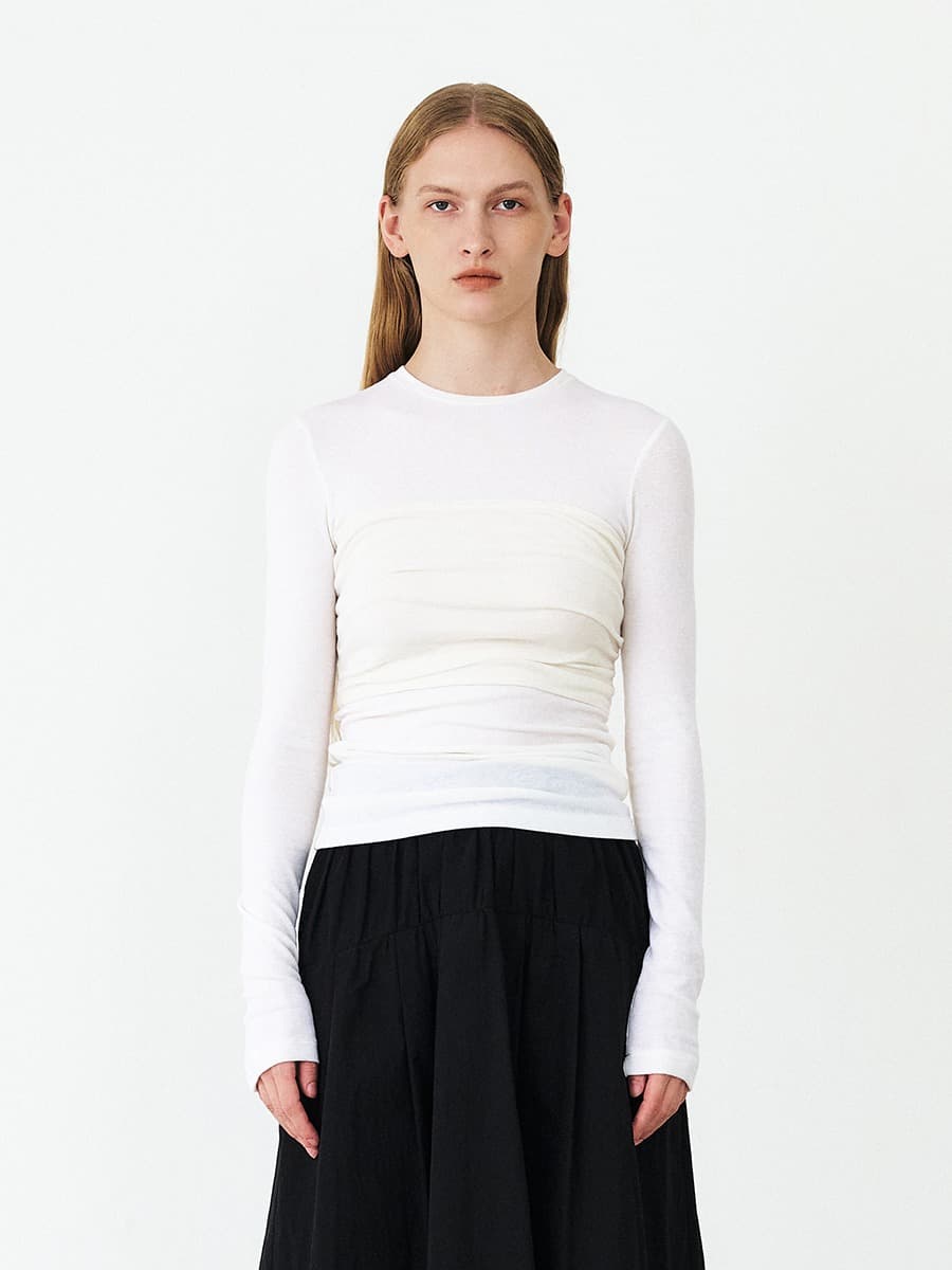 TFF SHIRRED TUBE LAYERED TOP_IVORY — vue 2