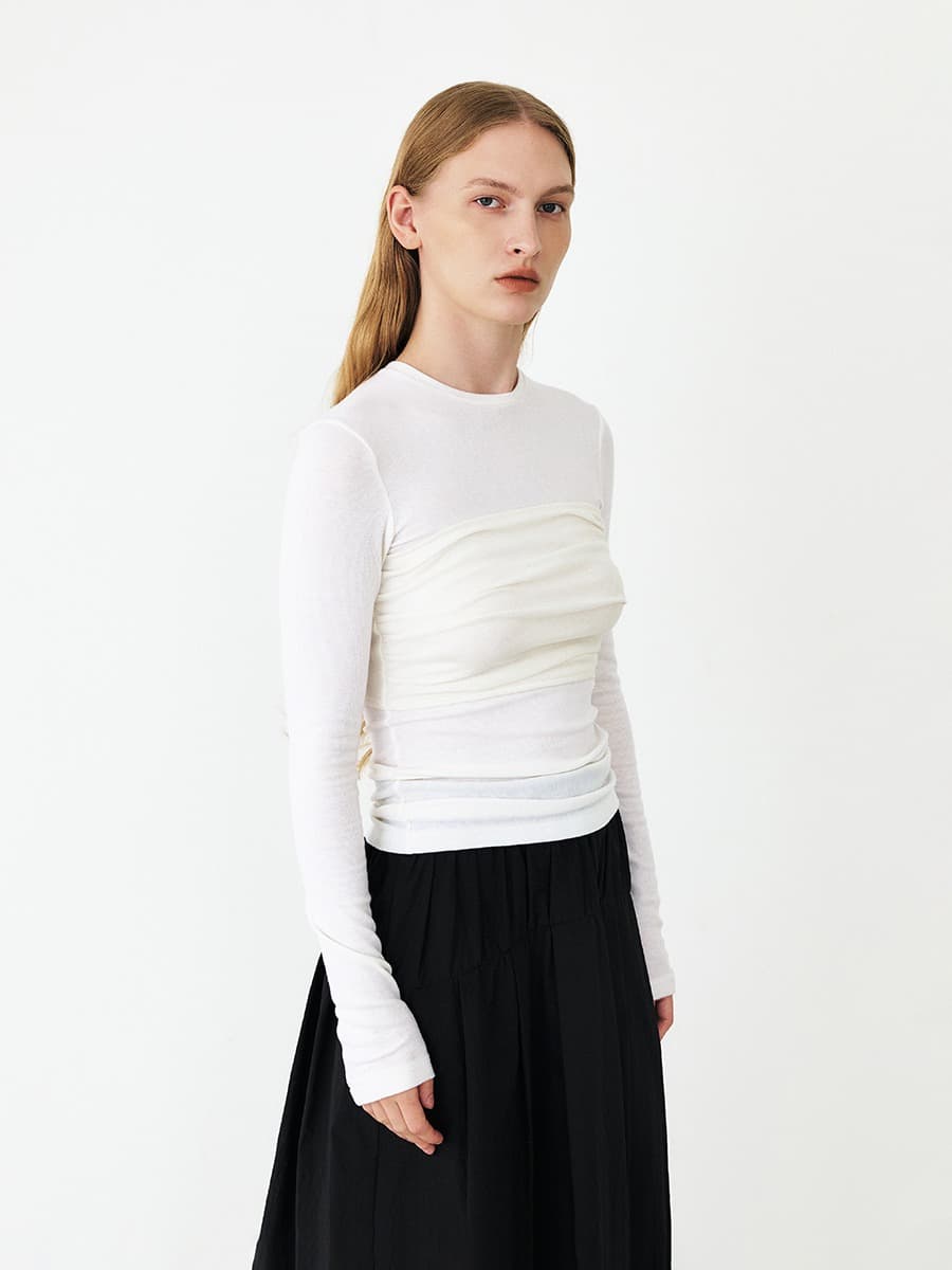 TFF SHIRRED TUBE LAYERED TOP_IVORY — vue 4
