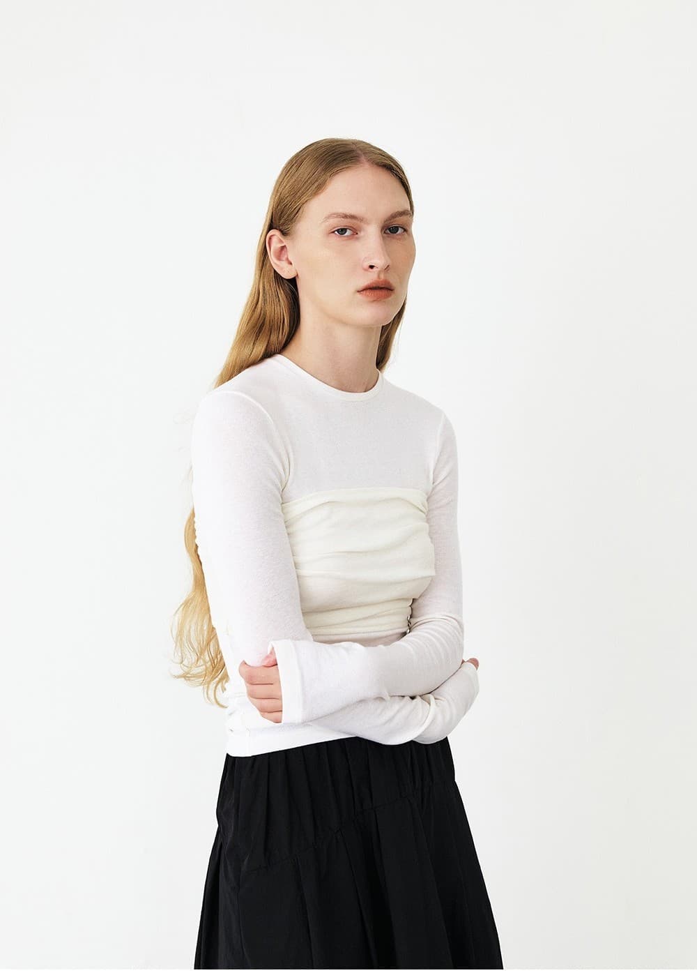 TFF SHIRRED TUBE LAYERED TOP_IVORY — vue 10