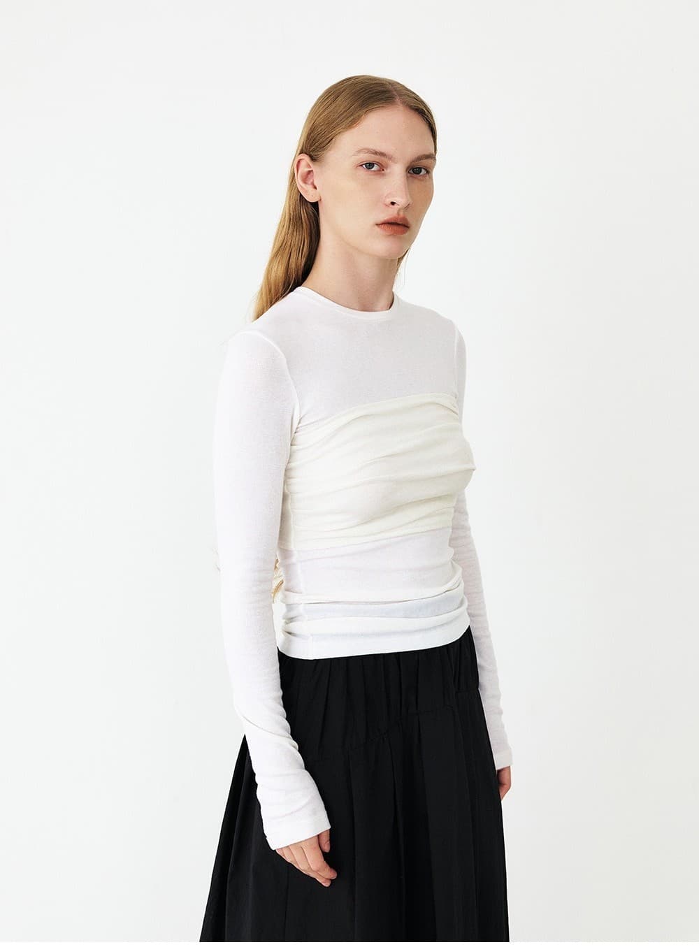 TFF SHIRRED TUBE LAYERED TOP_IVORY — vue 11