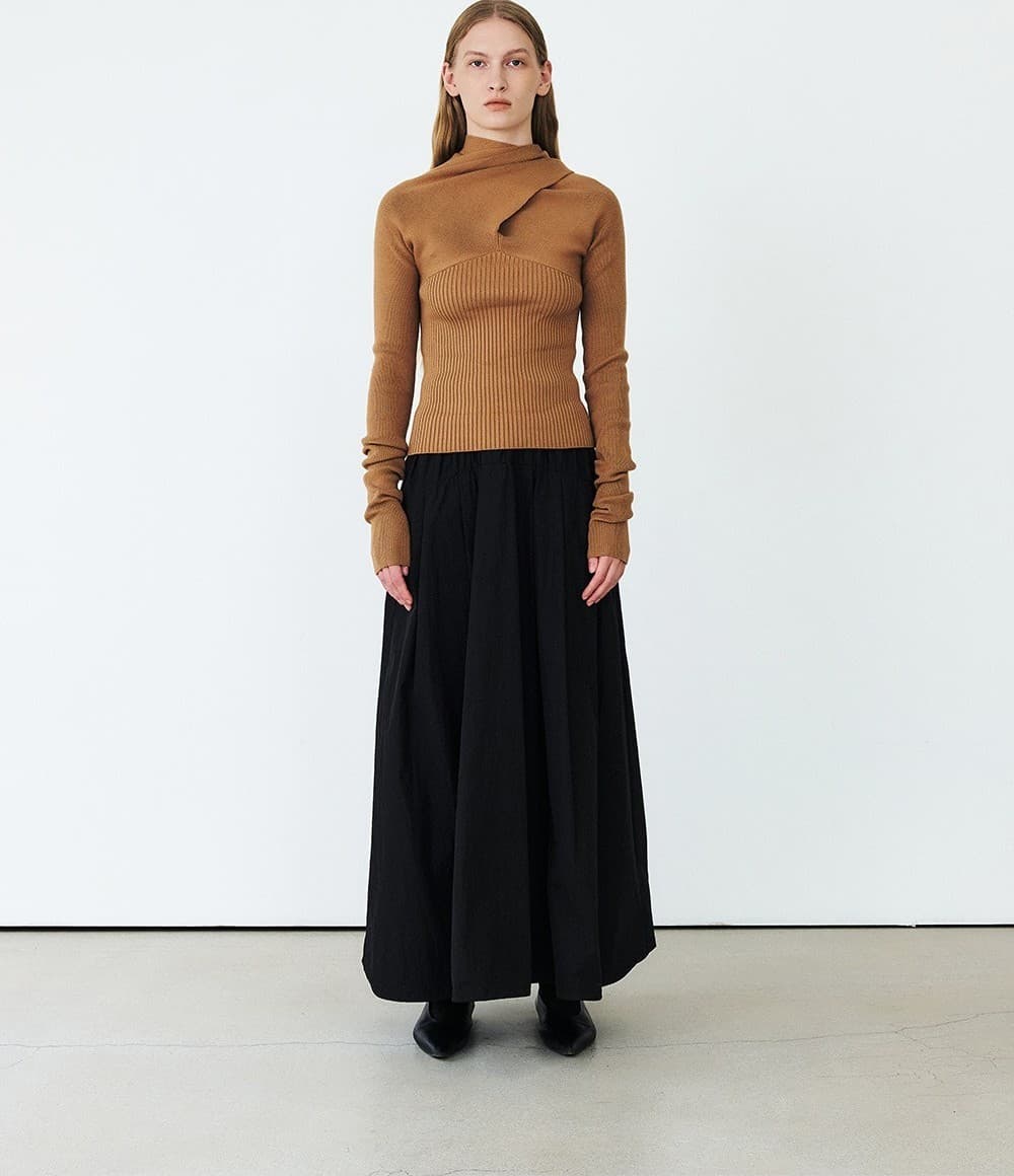 TFF DRAPED MUFFLER KNIT TOP_CAMEL — vue 9
