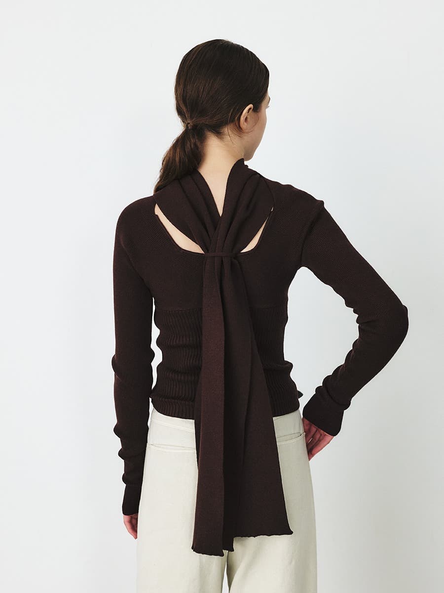 TFF DRAPED MUFFLER KNIT TOP_D-BROWN — vue 4
