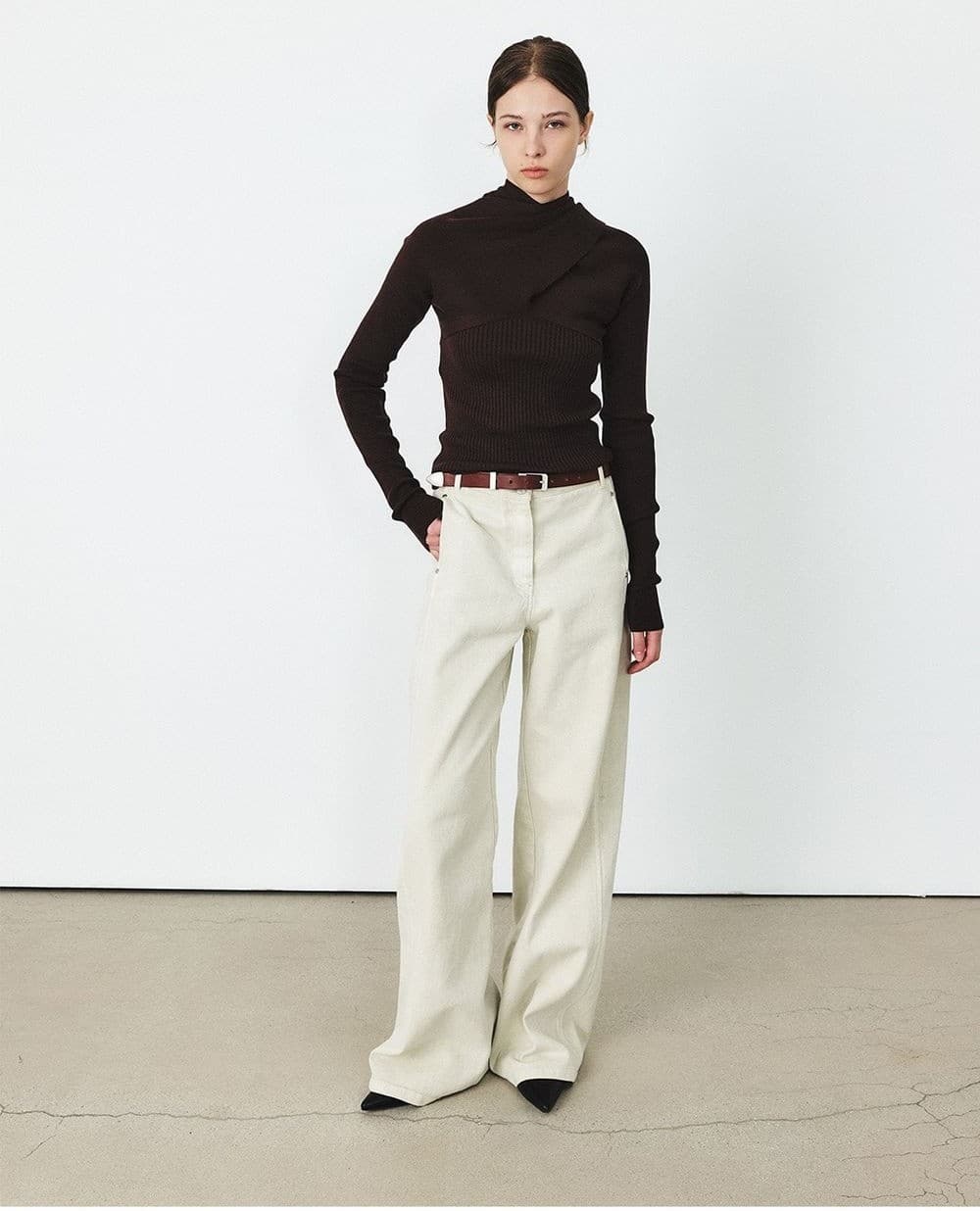 TFF DRAPED MUFFLER KNIT TOP_D-BROWN — vue 6