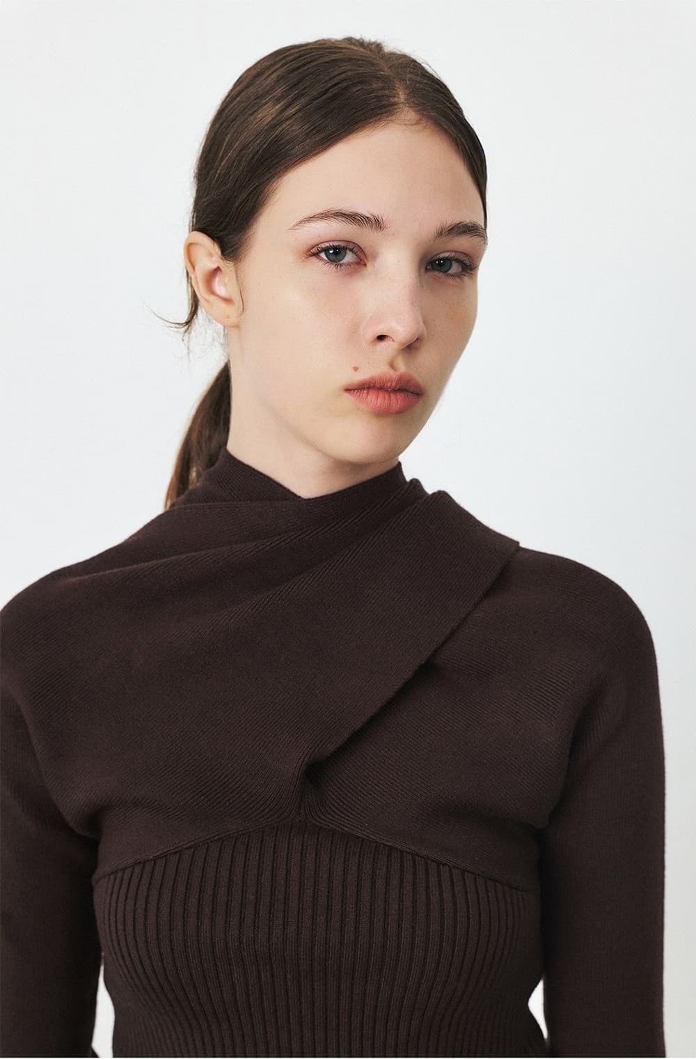 TFF DRAPED MUFFLER KNIT TOP_D-BROWN — vue 11