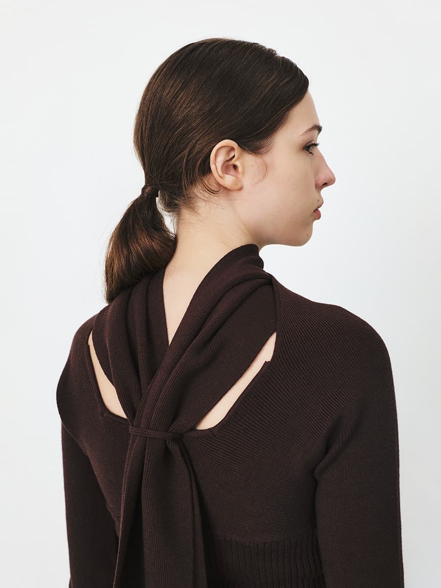 TFF DRAPED MUFFLER KNIT TOP_D-BROWN — vue 1