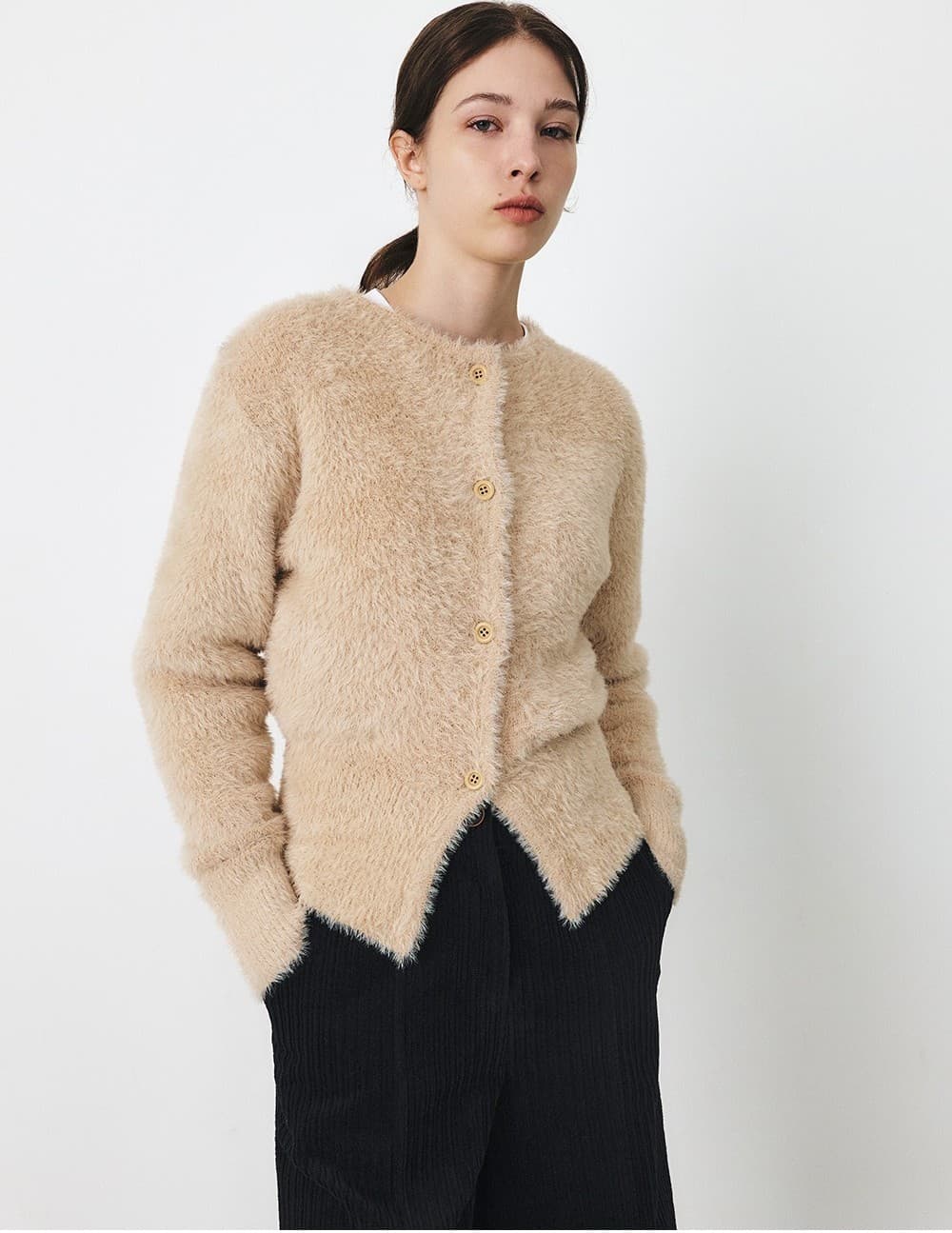 TFF FLUFFY ROUND NECK KNIT CARDIGAN_BEIGE — vue 9