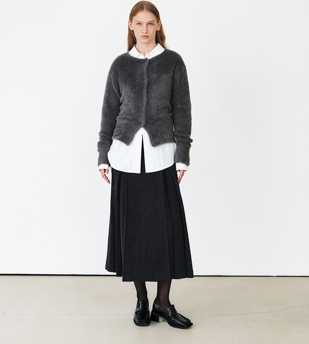 TFF FLUFFY ROUND NECK KNIT CARDIGAN_GREY — vue 5