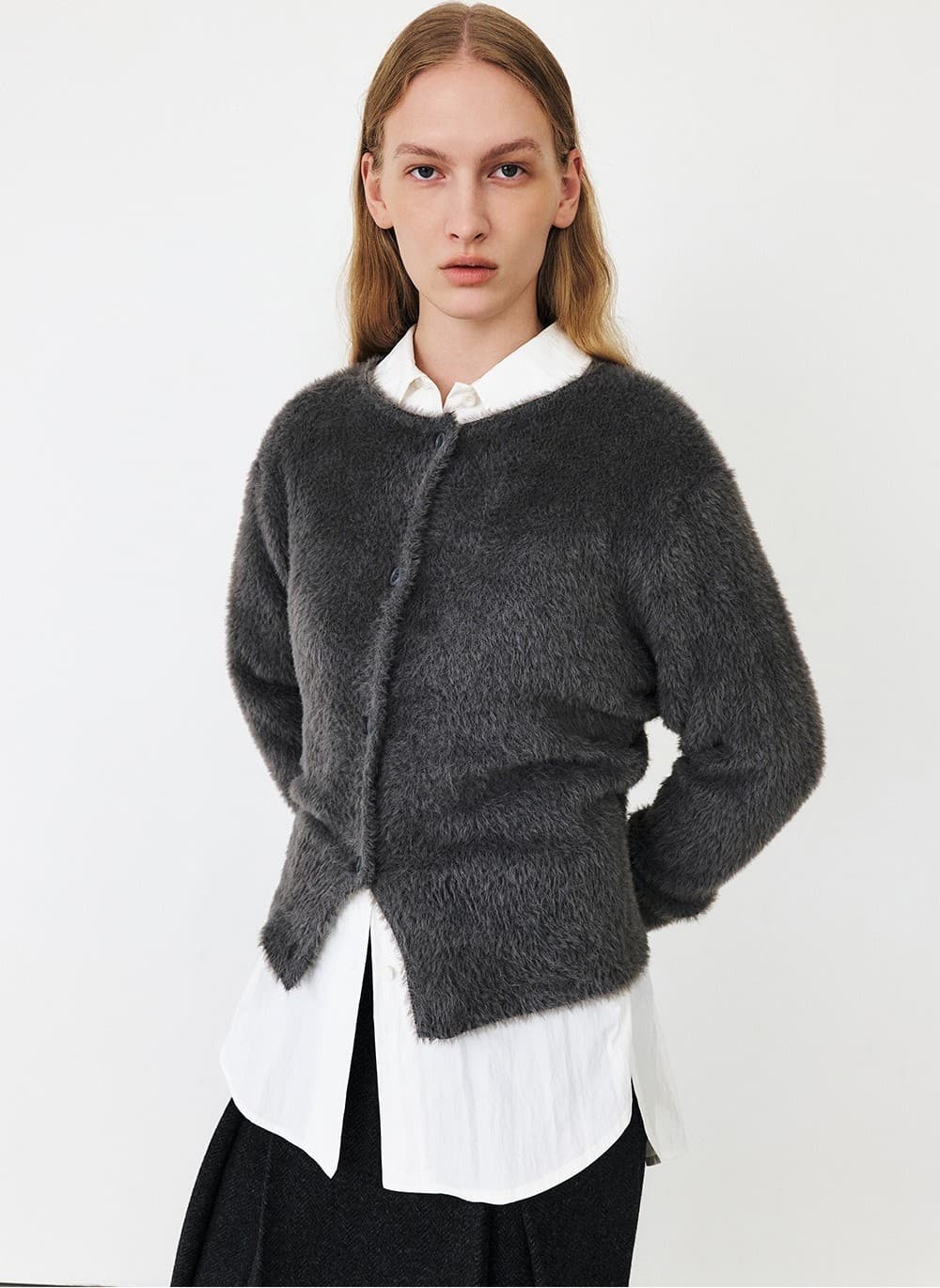 TFF FLUFFY ROUND NECK KNIT CARDIGAN_GREY — vue 6