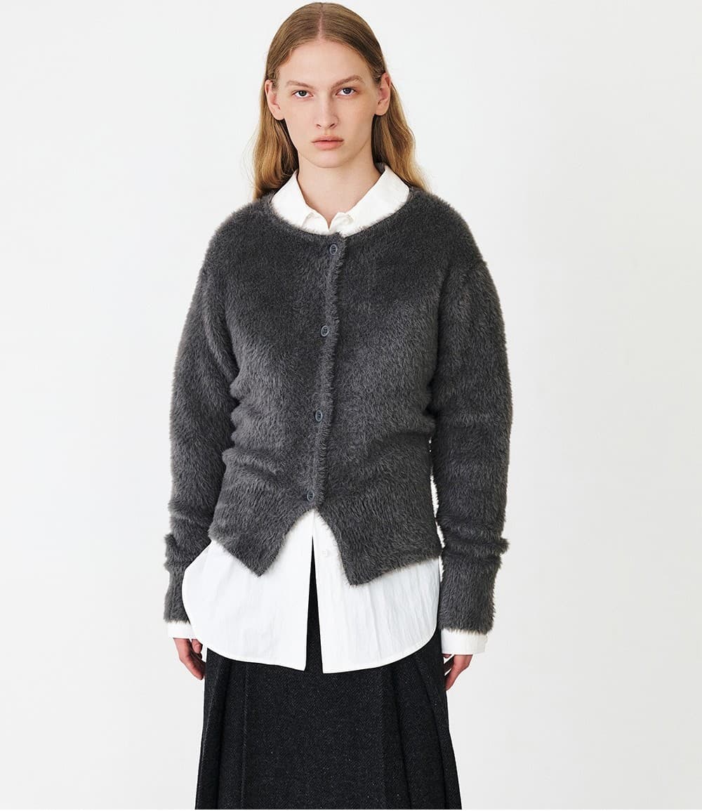TFF FLUFFY ROUND NECK KNIT CARDIGAN_GREY — vue 8