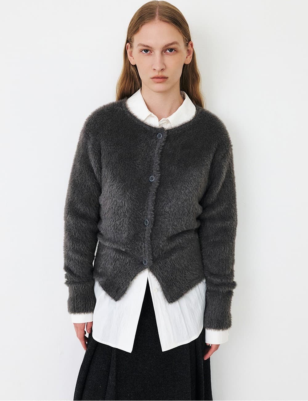 TFF FLUFFY ROUND NECK KNIT CARDIGAN_GREY — vue 11
