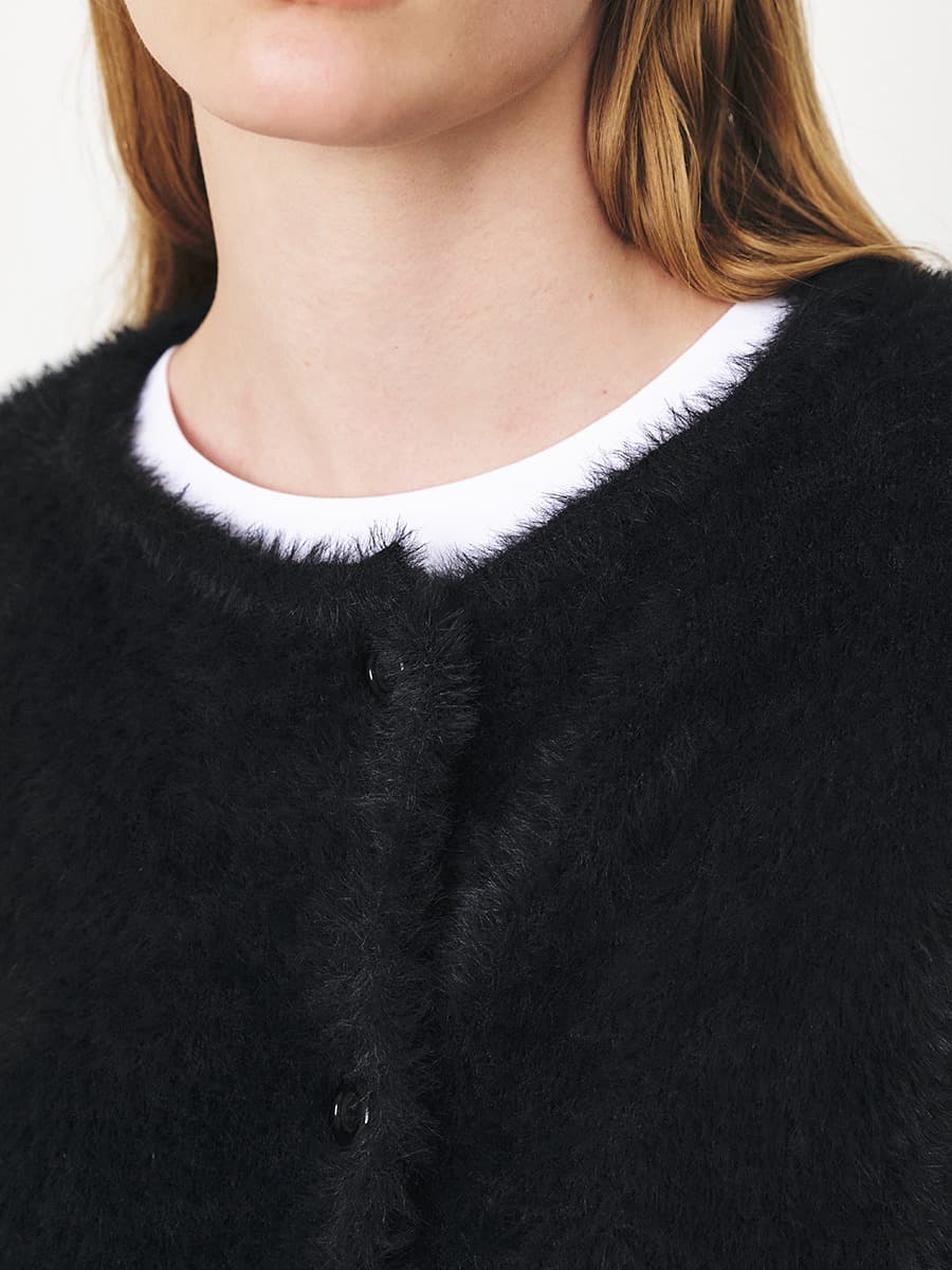 TFF FLUFFY ROUND NECK KNIT CARDIGAN_BLACK — vue 2