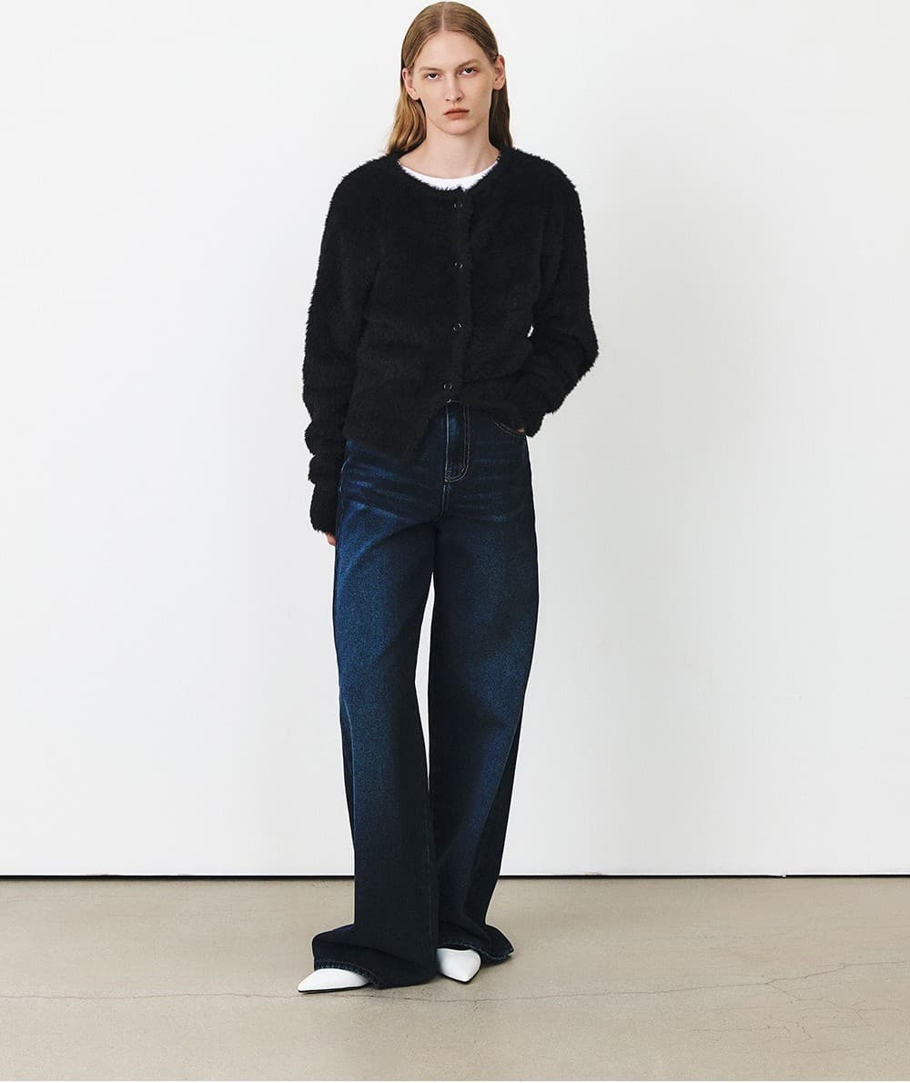 TFF FLUFFY ROUND NECK KNIT CARDIGAN_BLACK — vue 6