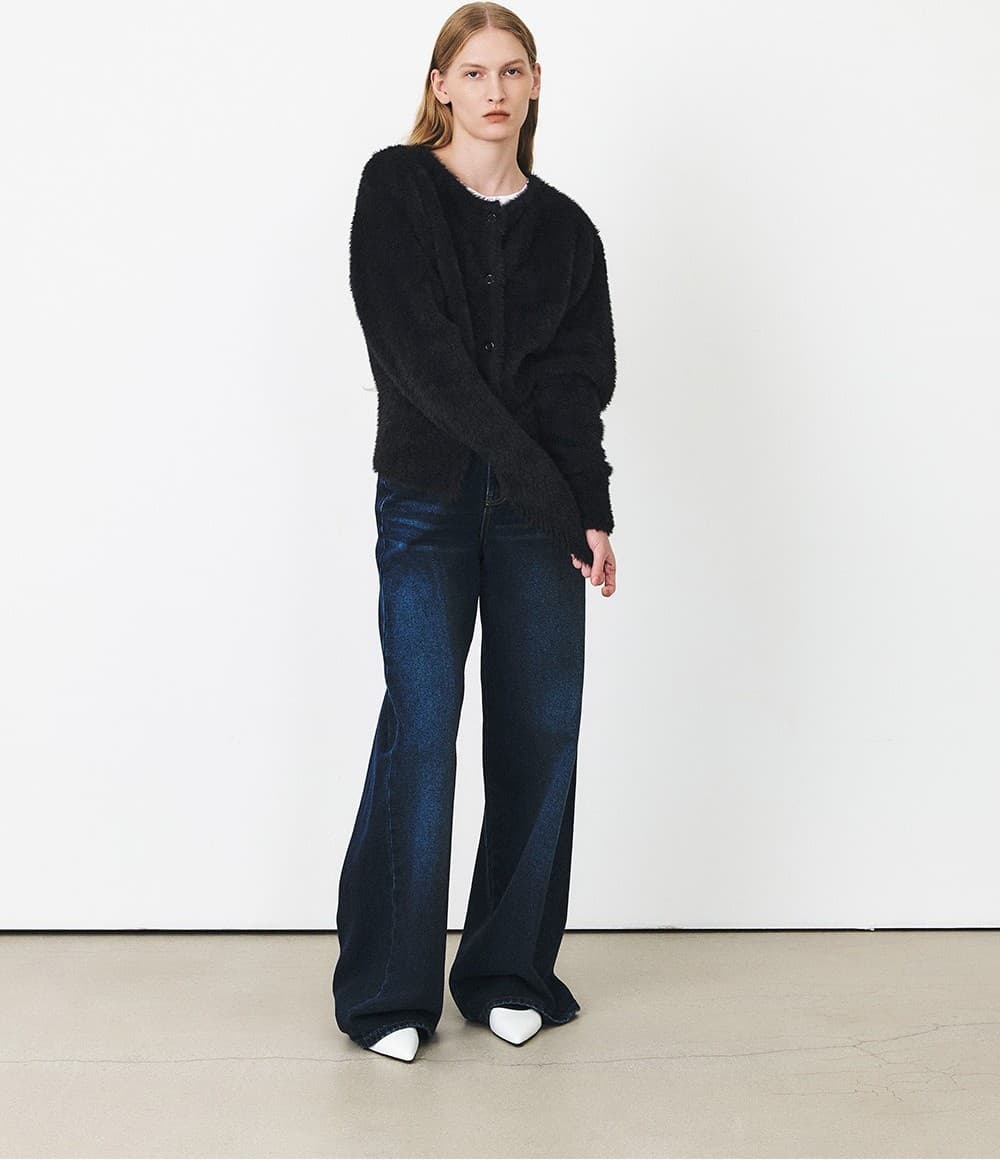 TFF FLUFFY ROUND NECK KNIT CARDIGAN_BLACK — vue 8