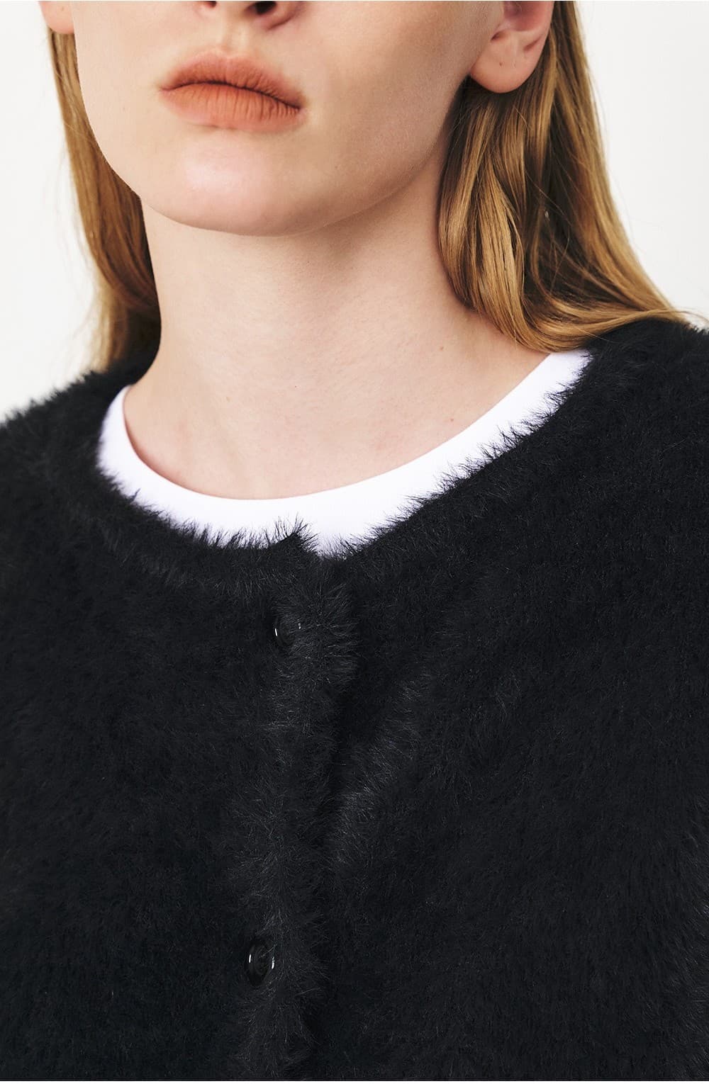 TFF FLUFFY ROUND NECK KNIT CARDIGAN_BLACK — vue 11