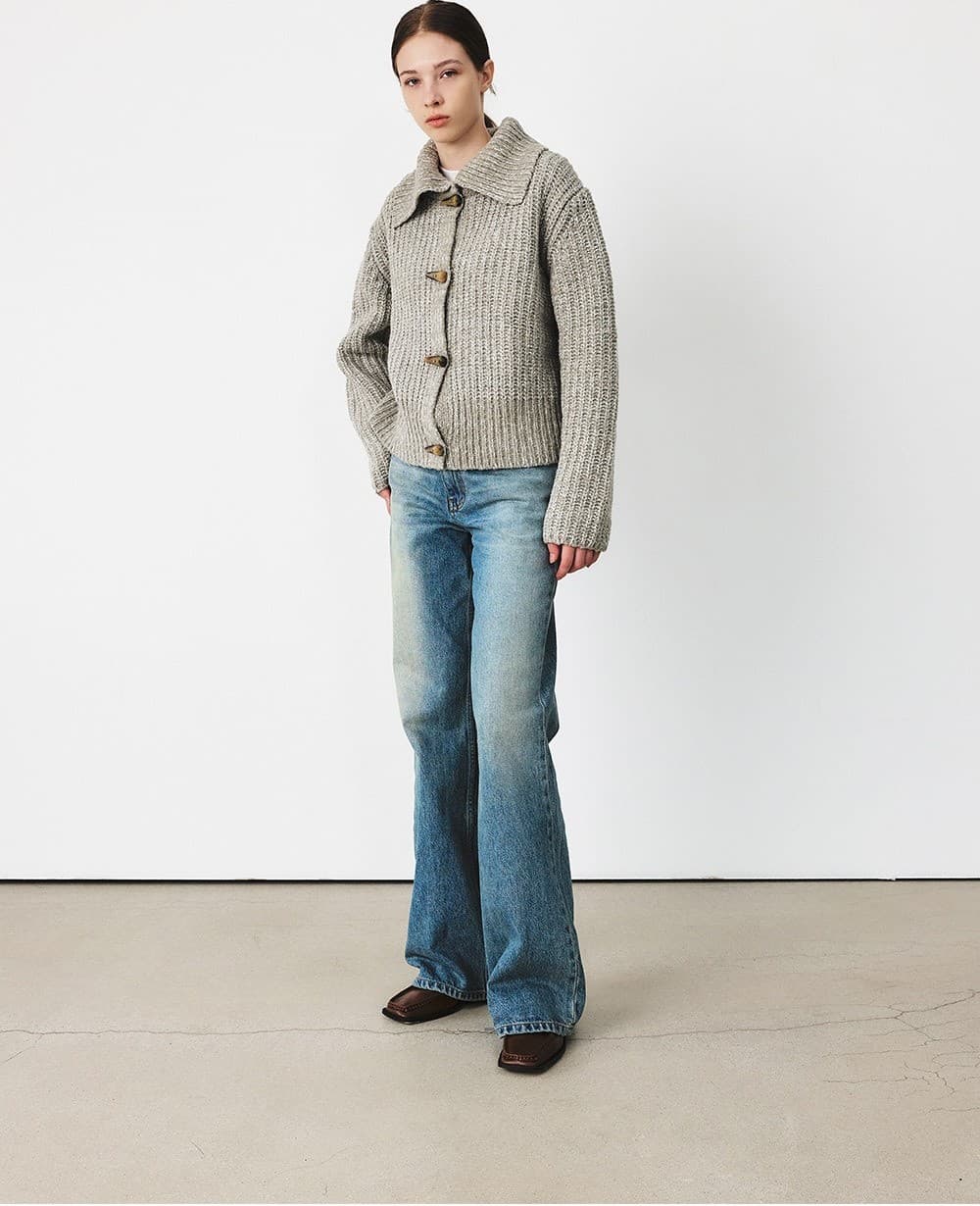 TFF TOGGLE BUTTON BOUCLE KNIT CARDIGAN_KHAKI — vue 7