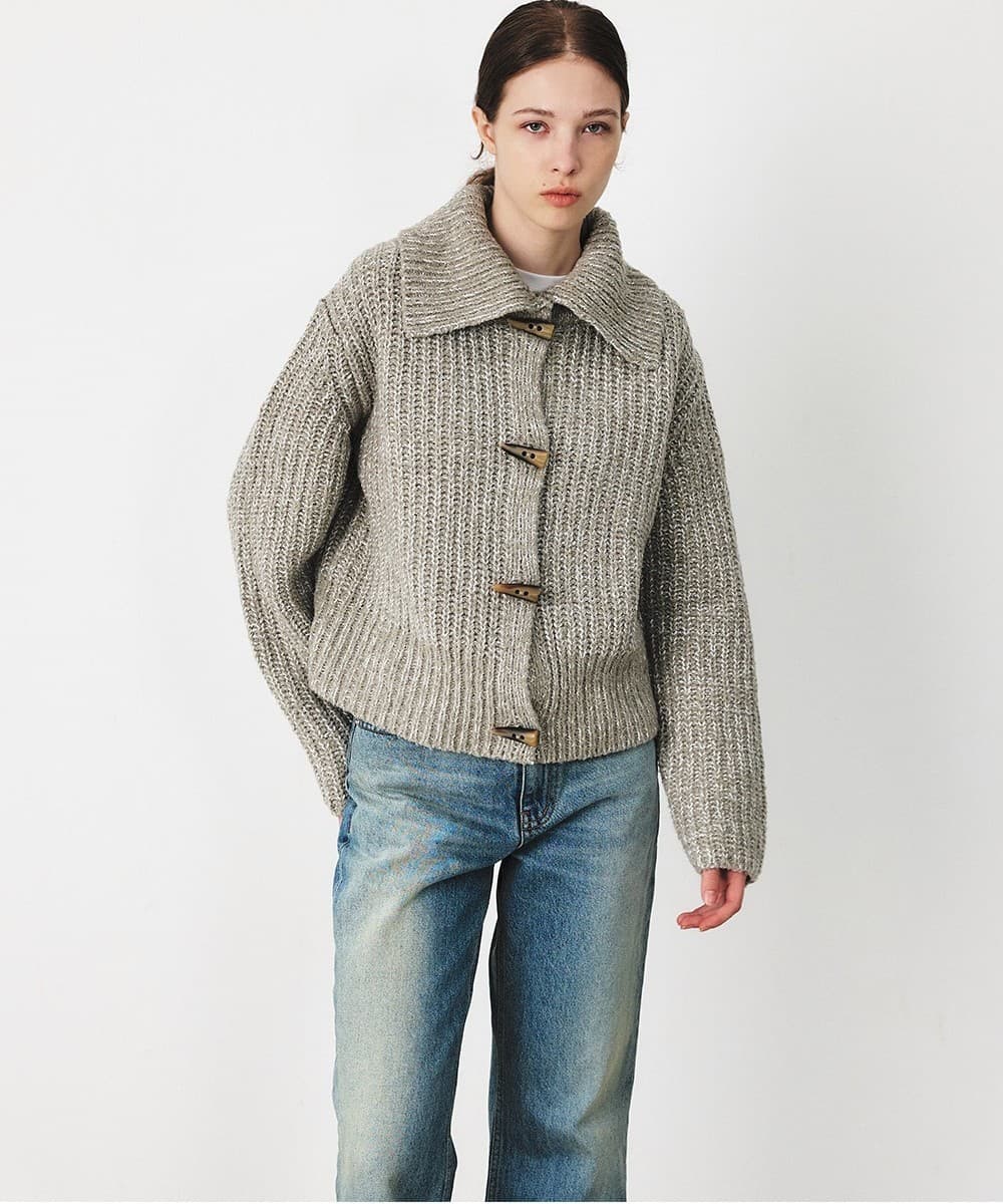 TFF TOGGLE BUTTON BOUCLE KNIT CARDIGAN_KHAKI — vue 9