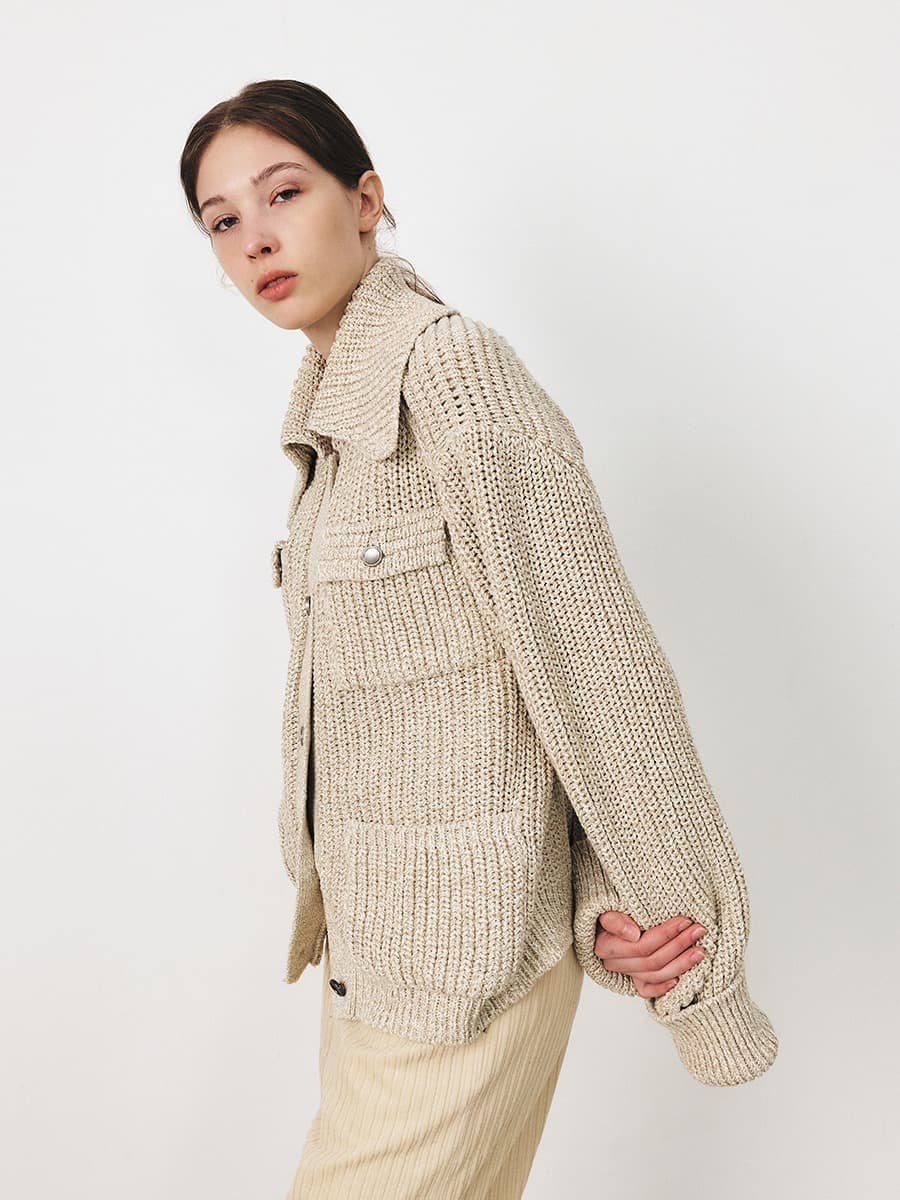 TFF COTTON COLLAR KNIT JACKET_MUILT BEIGE — vue 2