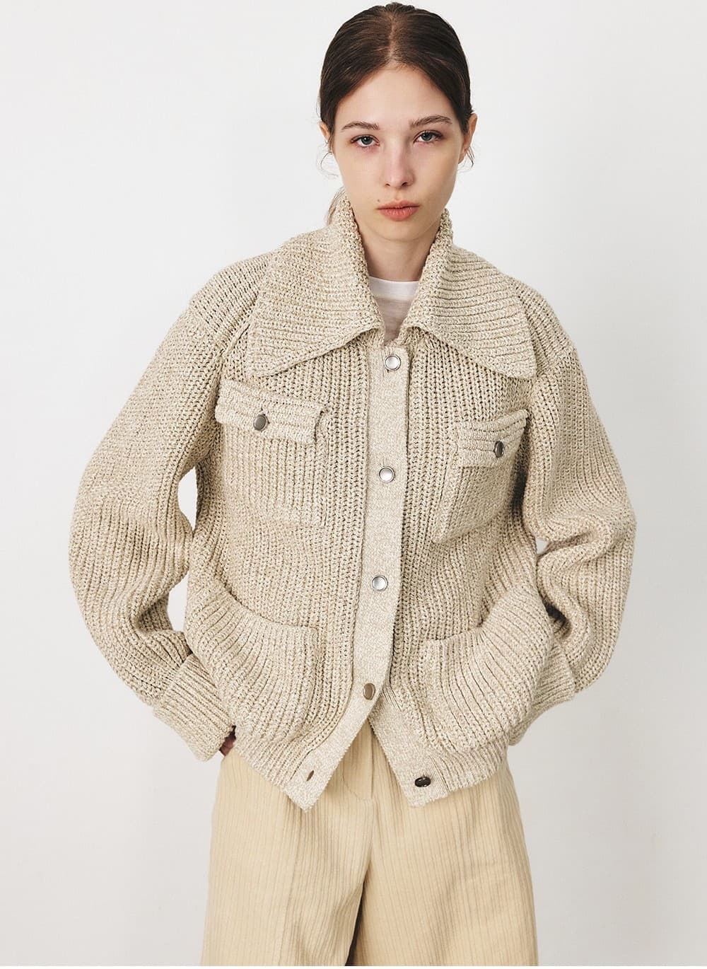 TFF COTTON COLLAR KNIT JACKET_MUILT BEIGE — vue 5