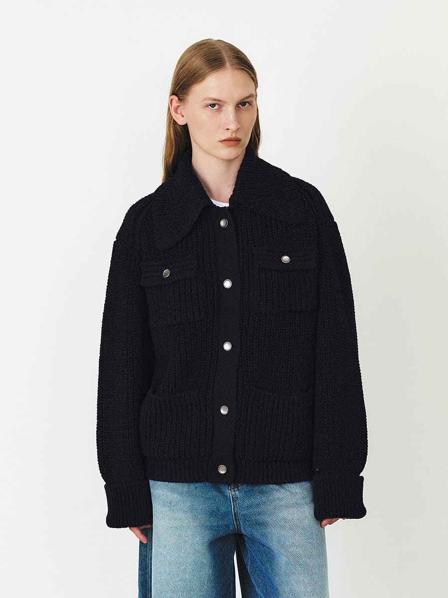 TFF COTTON COLLAR KNIT JACKET_MUILT NAVY — vue 4