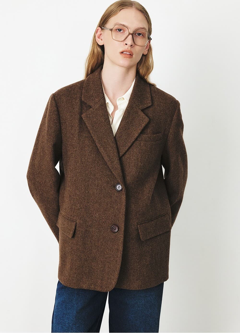 TFF HERRINGBONE WOOL BLAZER_BROWN — vue 8
