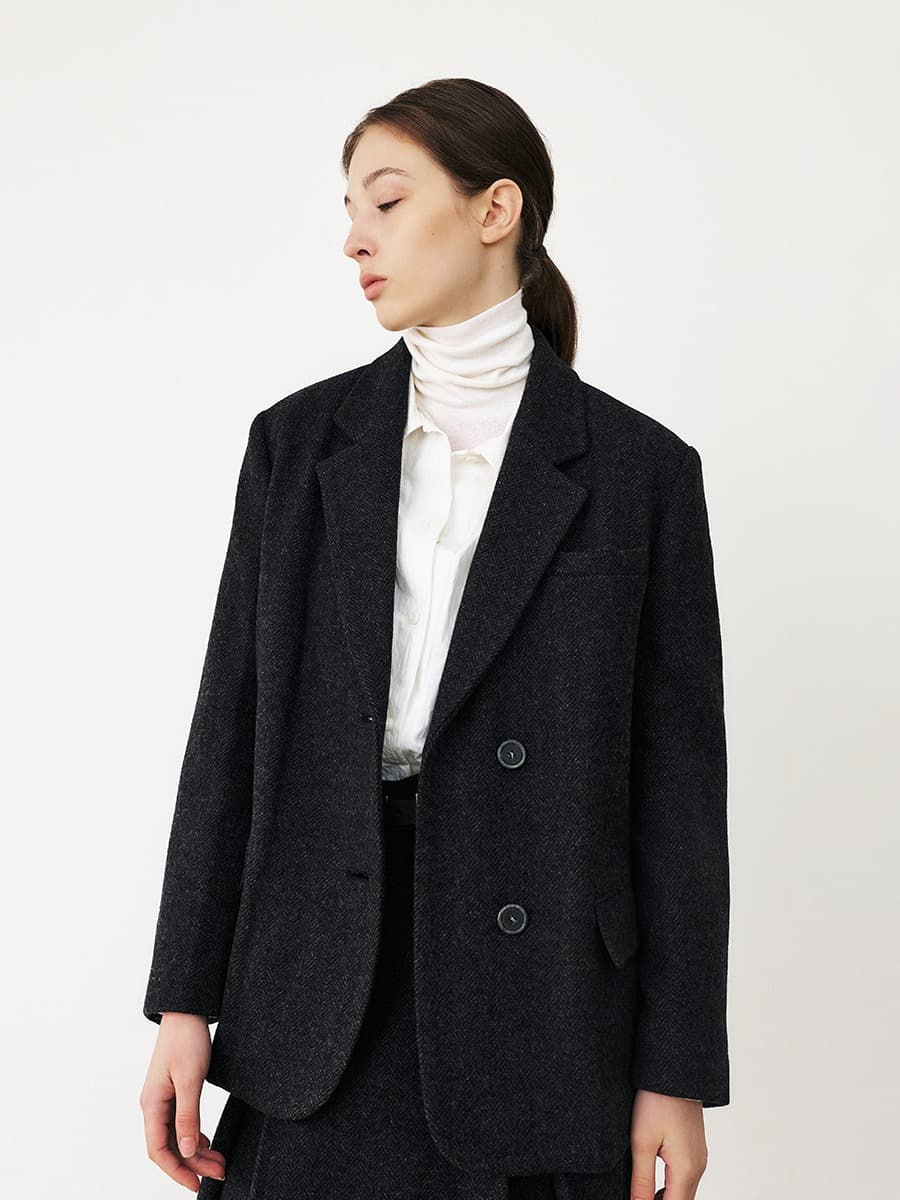 TFF HERRINGBONE WOOL BLAZER_CHARCOAL — vue 2