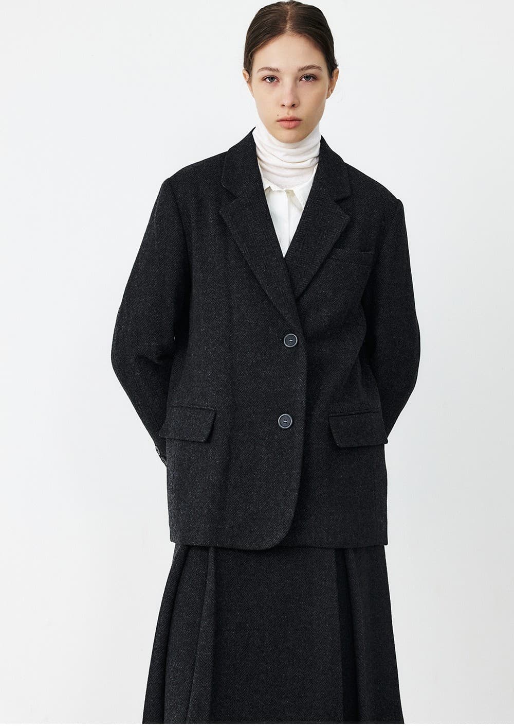 TFF HERRINGBONE WOOL BLAZER_CHARCOAL — vue 5