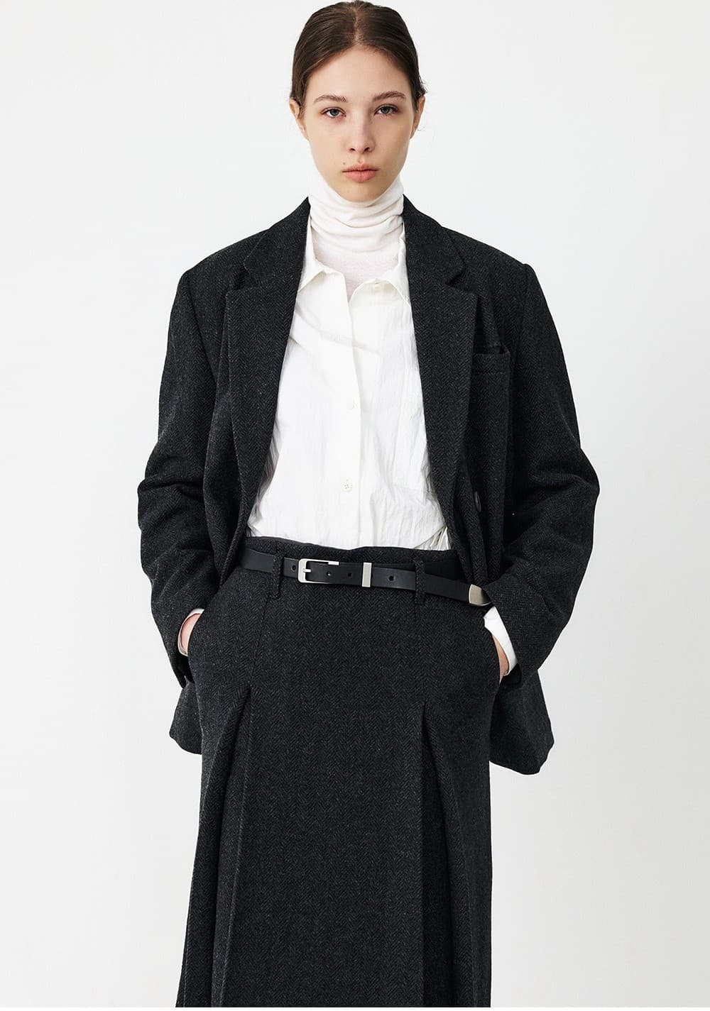 TFF HERRINGBONE WOOL BLAZER_CHARCOAL — vue 6