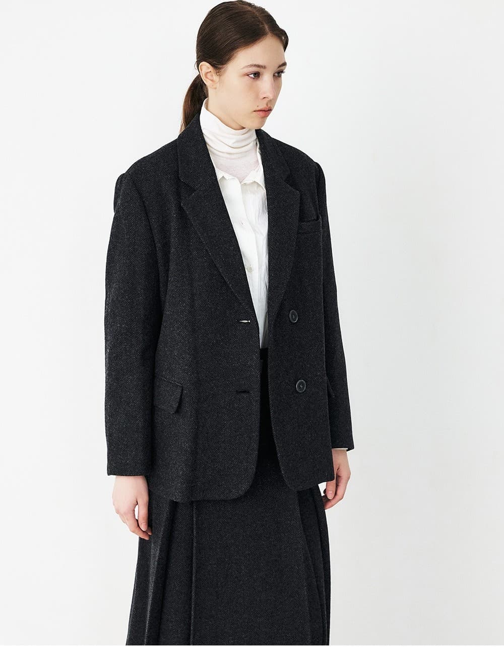 TFF HERRINGBONE WOOL BLAZER_CHARCOAL — vue 9
