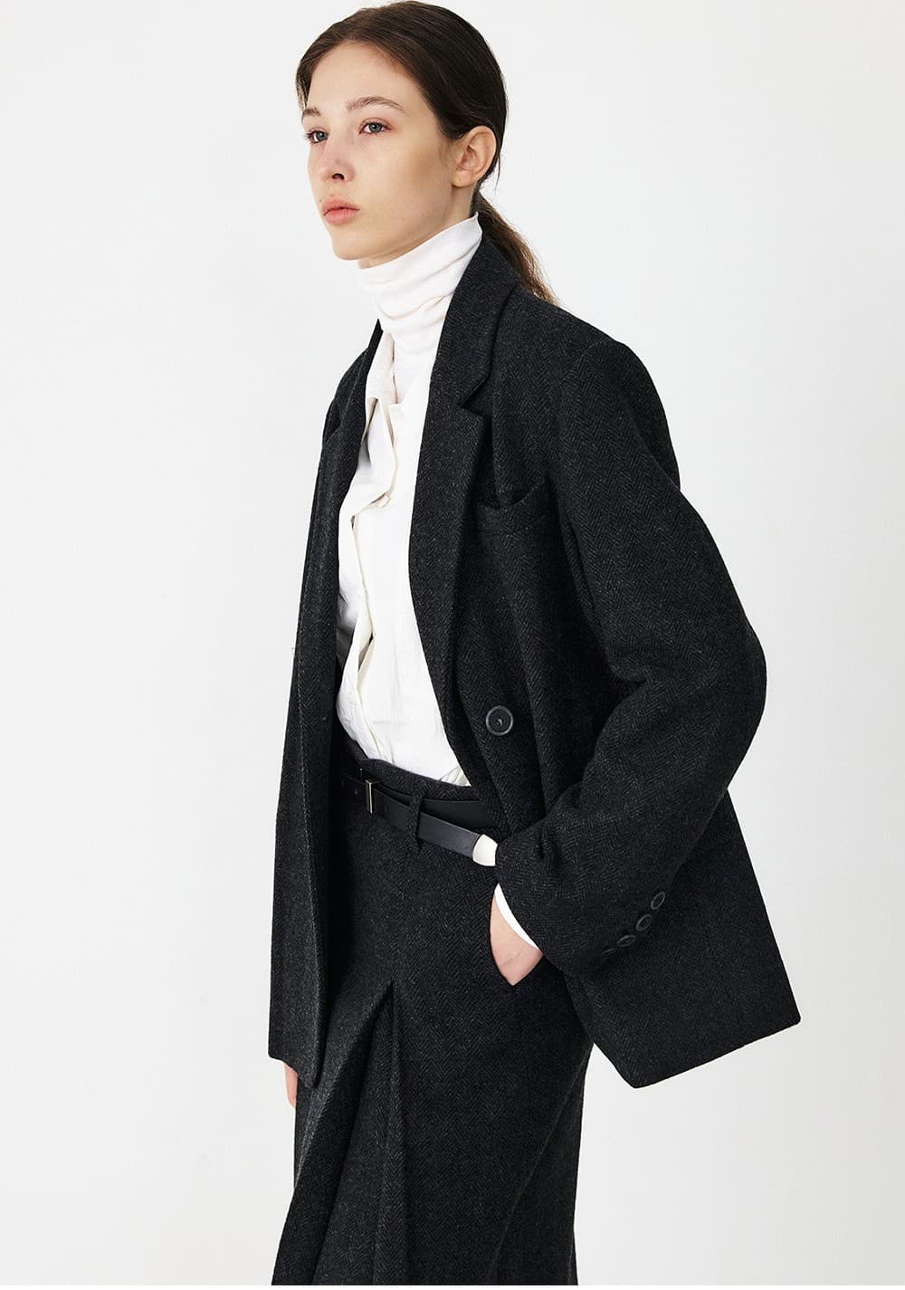 TFF HERRINGBONE WOOL BLAZER_CHARCOAL — vue 11
