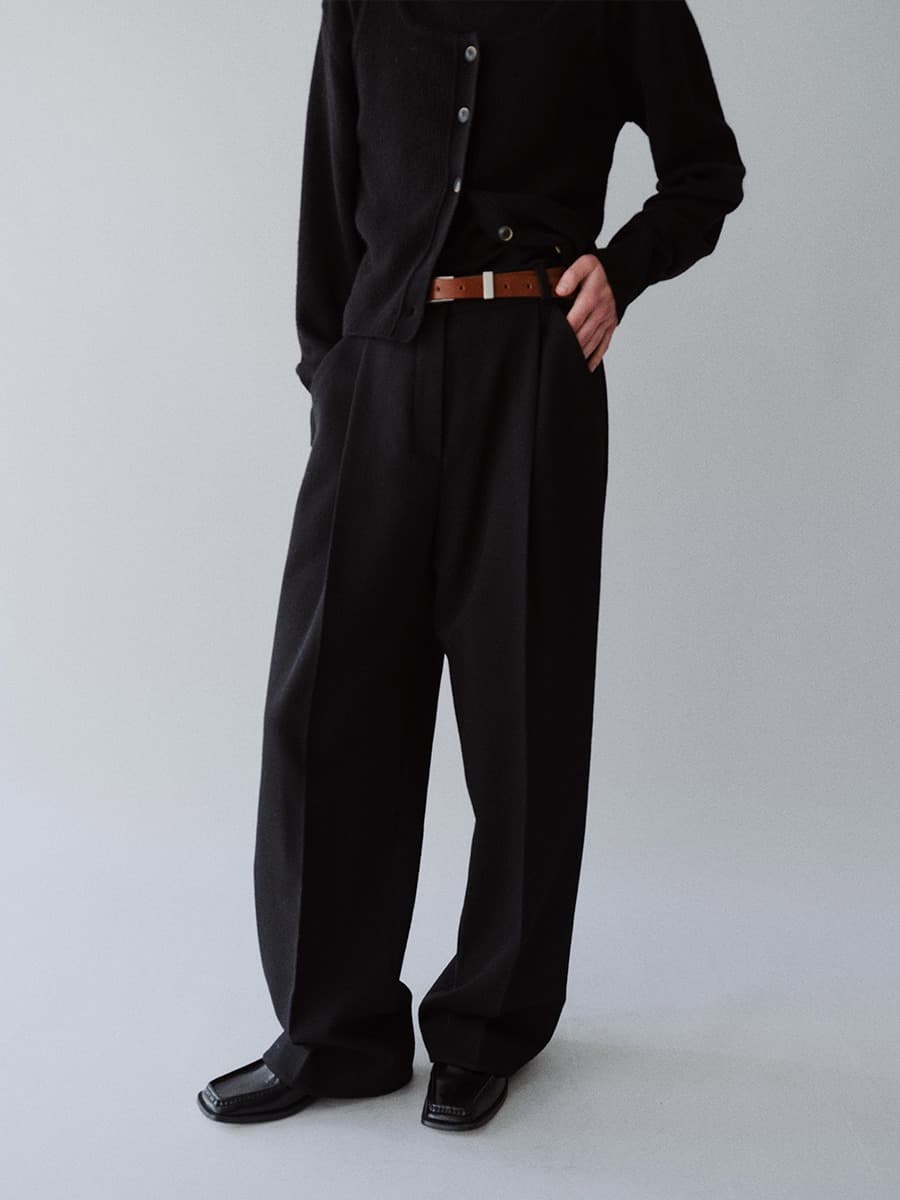 TFW WOOL TWEED WIDE TROUSERS_BLACK — vue 2