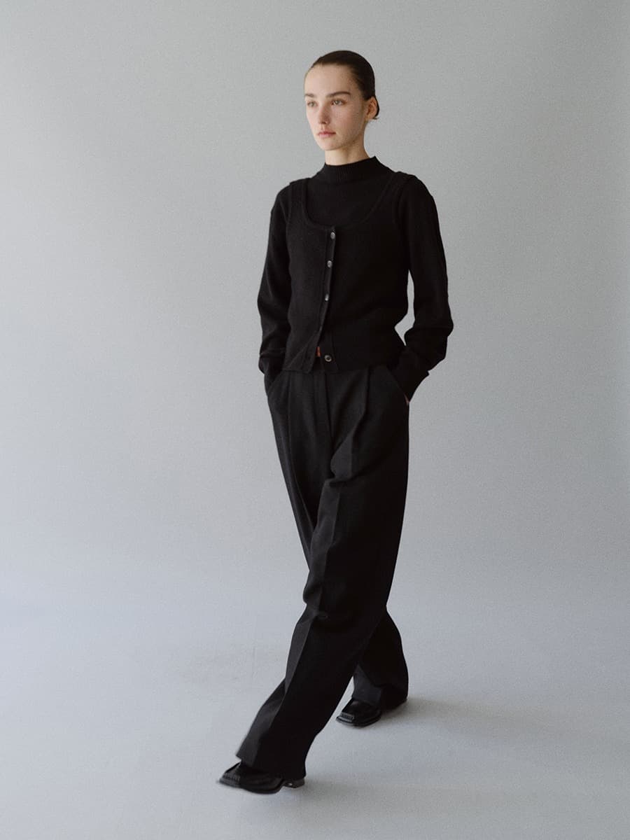 TFW WOOL TWEED WIDE TROUSERS_BLACK — vue 3