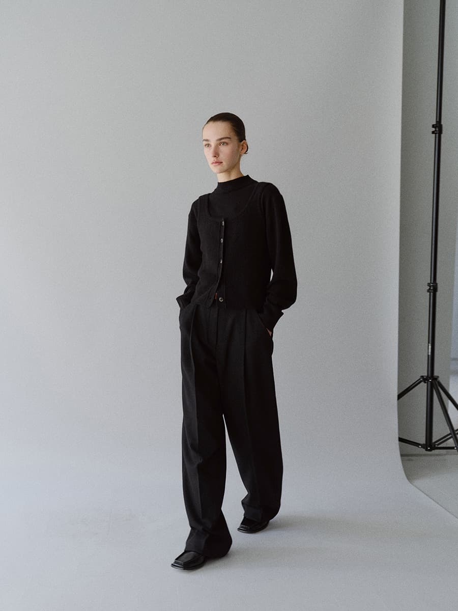 TFW WOOL TWEED WIDE TROUSERS_BLACK — vue 4