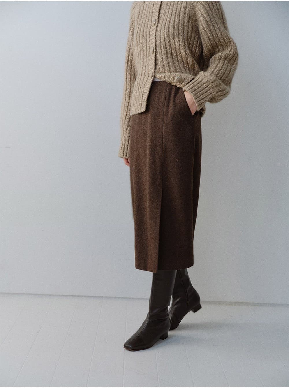 TFW FRONT SLIT SEMI H-LINE SKIRT_BROWN — vue 10