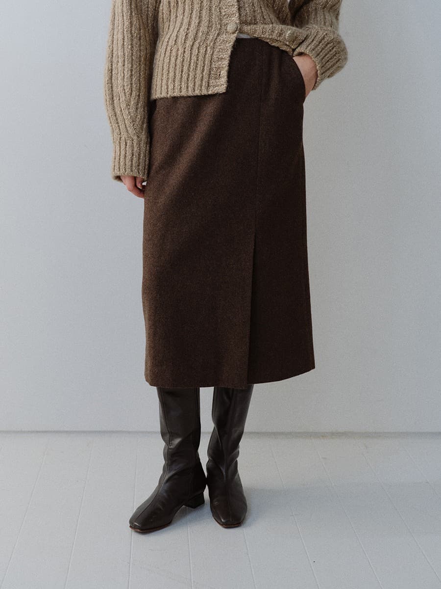 TFW FRONT SLIT SEMI H-LINE SKIRT_BROWN — vue 1