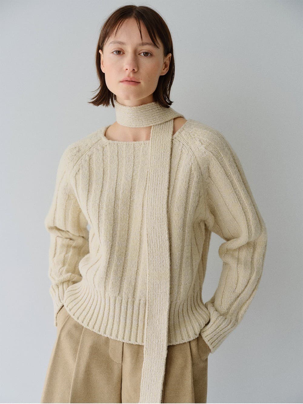 TFW WOOL MUFFLER KNIT TOP_YELLOW BEIGE — vue 5